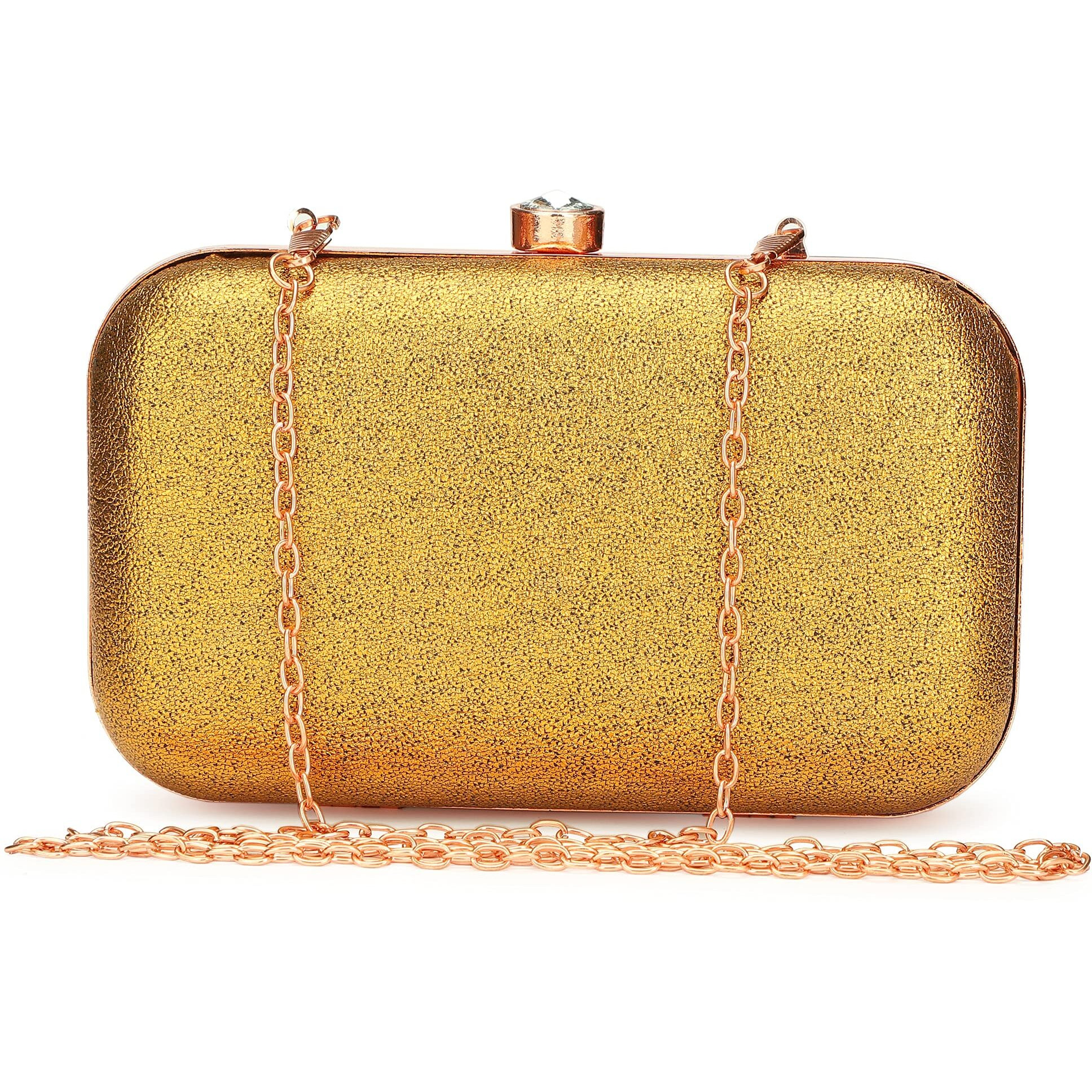 TOOBA Handicraft Hand Embroidered Box Clutch Bag Purse for Bridal, Casual, Wedding Bag for Women & Girls Dark Gold