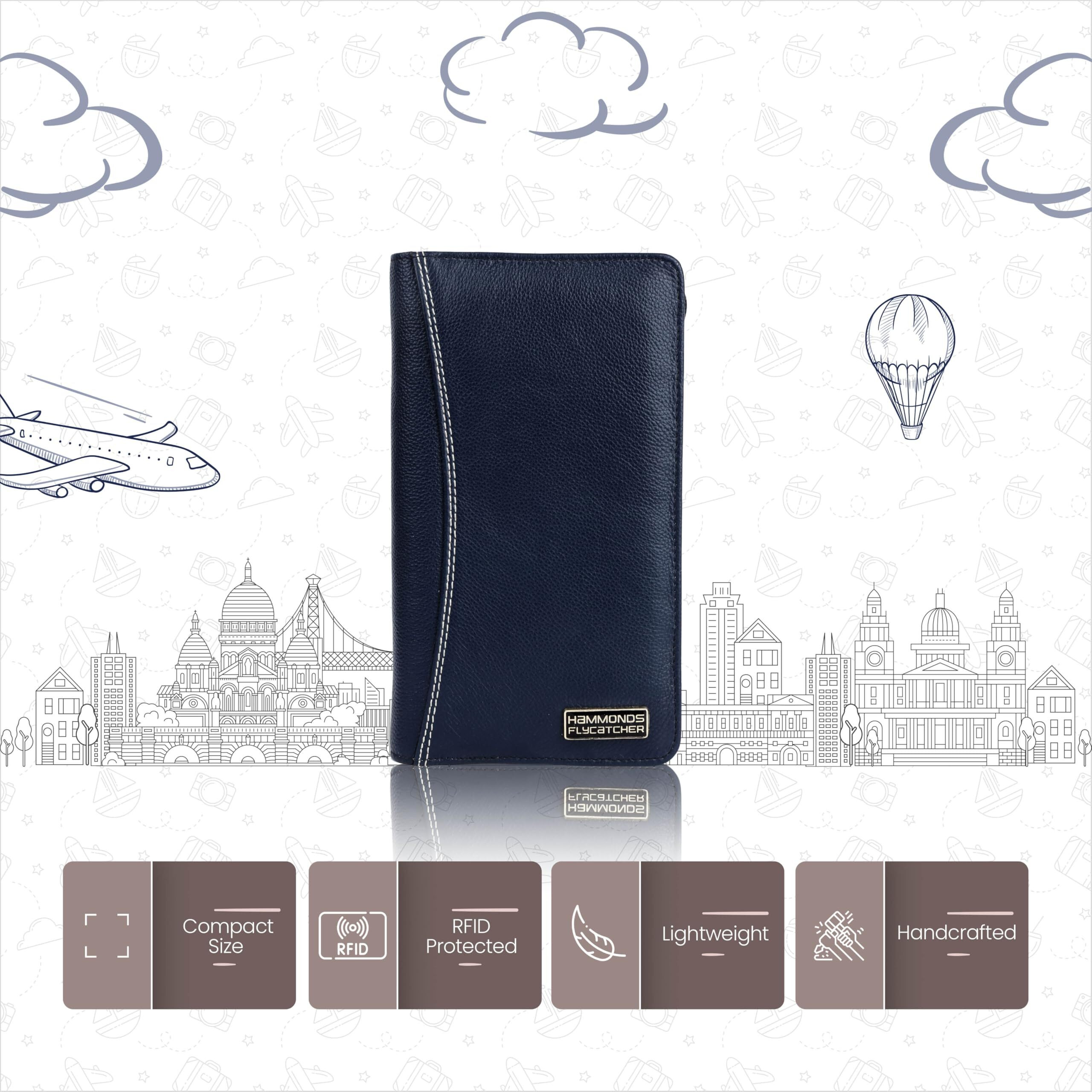 HAMMONDS FLYCATCHER Genuine Leather Passport Cover for Men, Passport Cover for Women, RFID Passport Holder for Men Travel Accessories for Men, Passport Bag for Men, 7 ATM Card Slots - Royal Blue