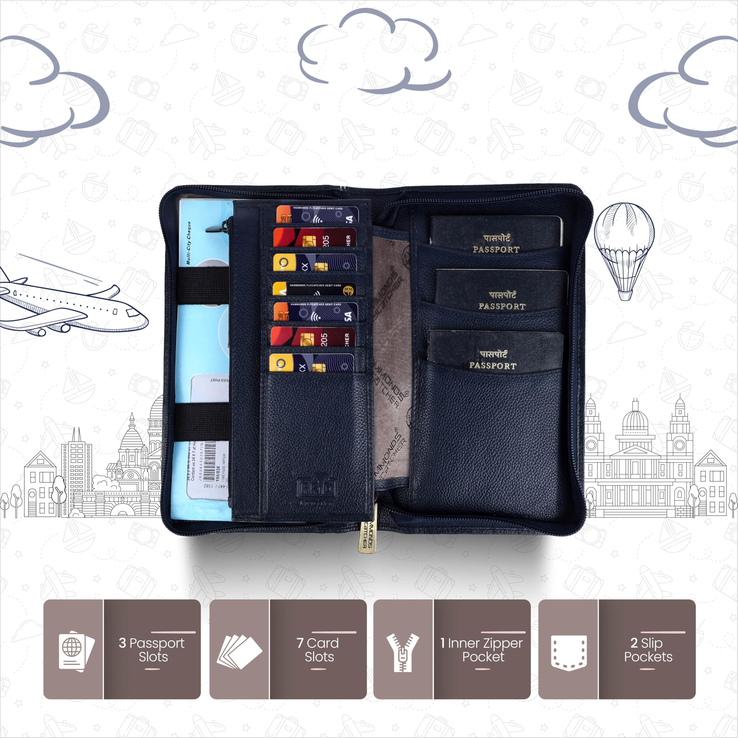 HAMMONDS FLYCATCHER Genuine Leather Passport Cover for Men, Passport Cover for Women, RFID Passport Holder for Men Travel Accessories for Men, Passport Bag for Men, 7 ATM Card Slots - Royal Blue