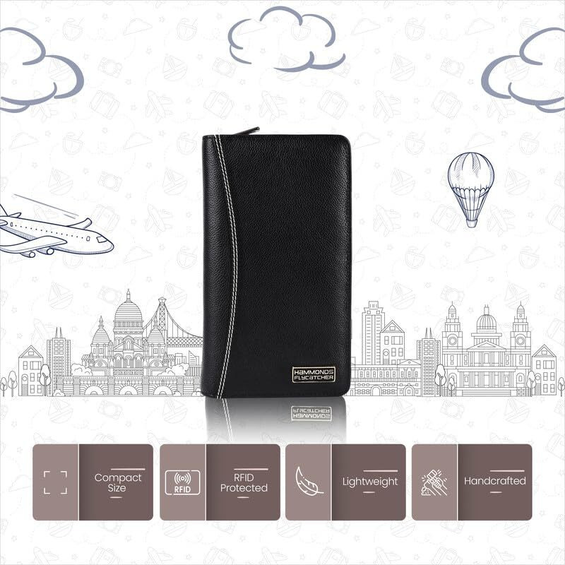 HAMMONDS FLYCATCHER Genuine Leather Passport Cover for Men, Passport Cover for Women, RFID Passport Holder for Men Travel Accessories for Men, Passport Bag for Men, 7 ATM Card Slots - Black