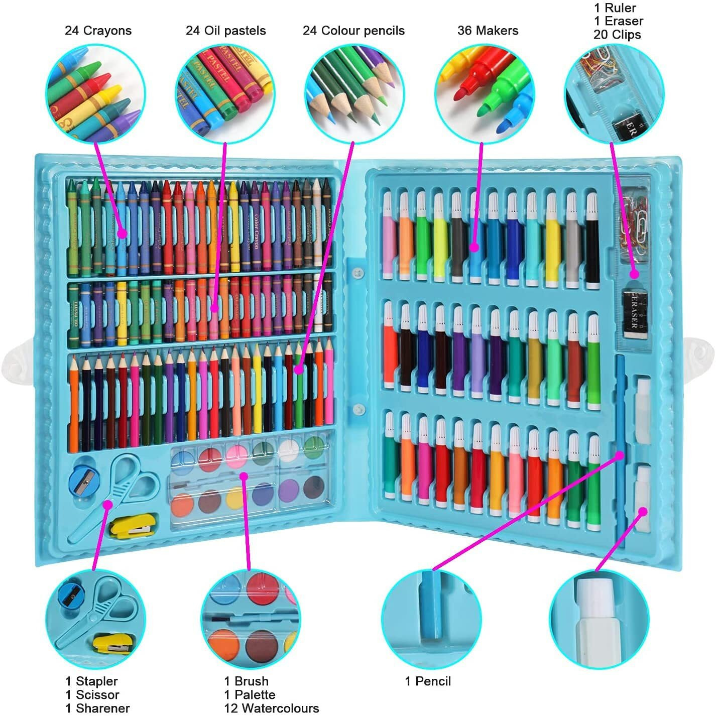 KARP Children Deluxe Art Drawing Set for Kids Case Art and Craft Supplies Drawing and Painting Set Great Gift (150Pcs -Blue)