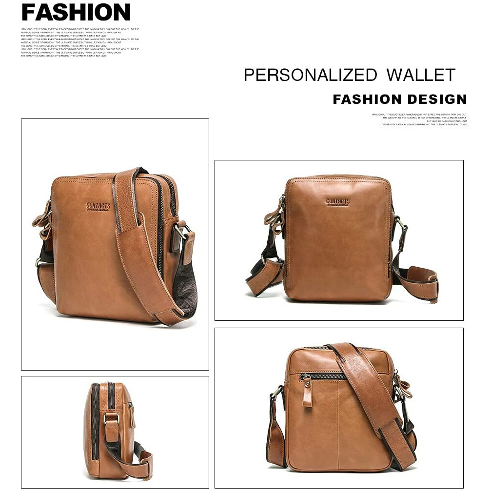 Contacts Men s and Women s Genuine Leather Messenger/Crossbody/Sling Bag (Tan) Compatible with I PAD & Mini Laptop or Tablet upto 9 Inches - 09
