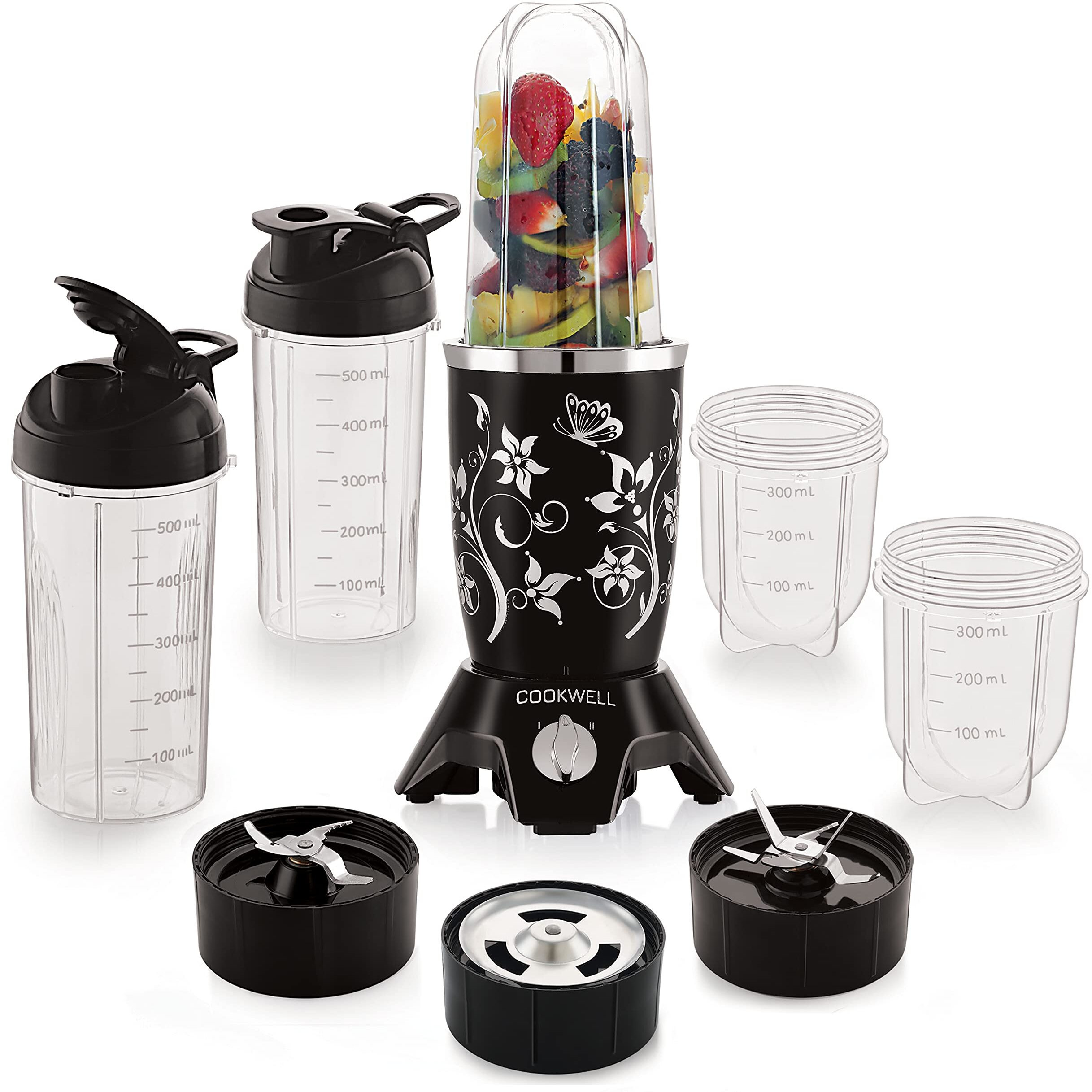 Cookwell Bullet Mixer Grinder (5 Jars, 3 Blades, Black) - Copper, 600 Watts - 2 Year Warranty