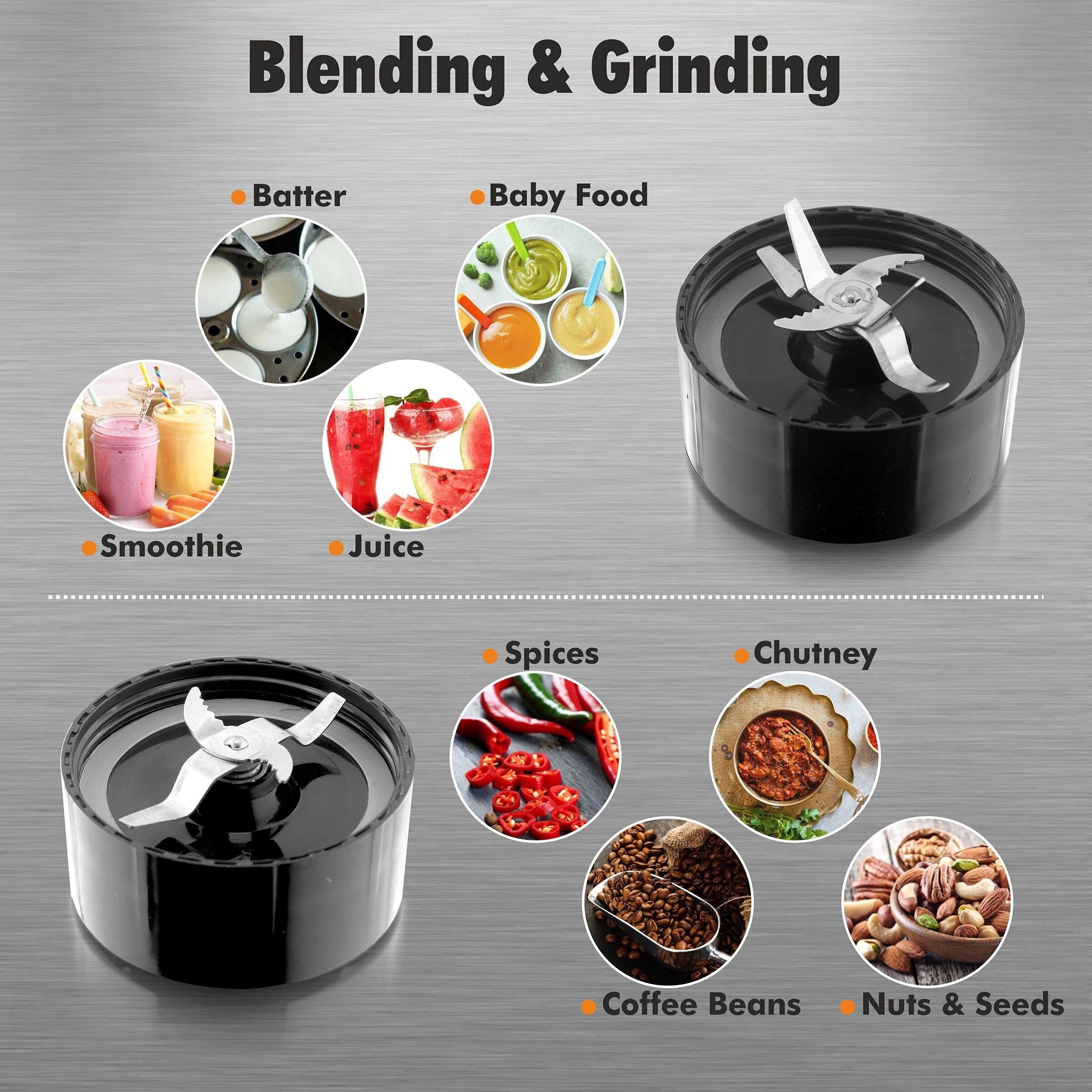 Cookwell Bullet Mixer Grinder (5 Jars, 3 Blades, Black) - Copper, 600 Watts - 2 Year Warranty