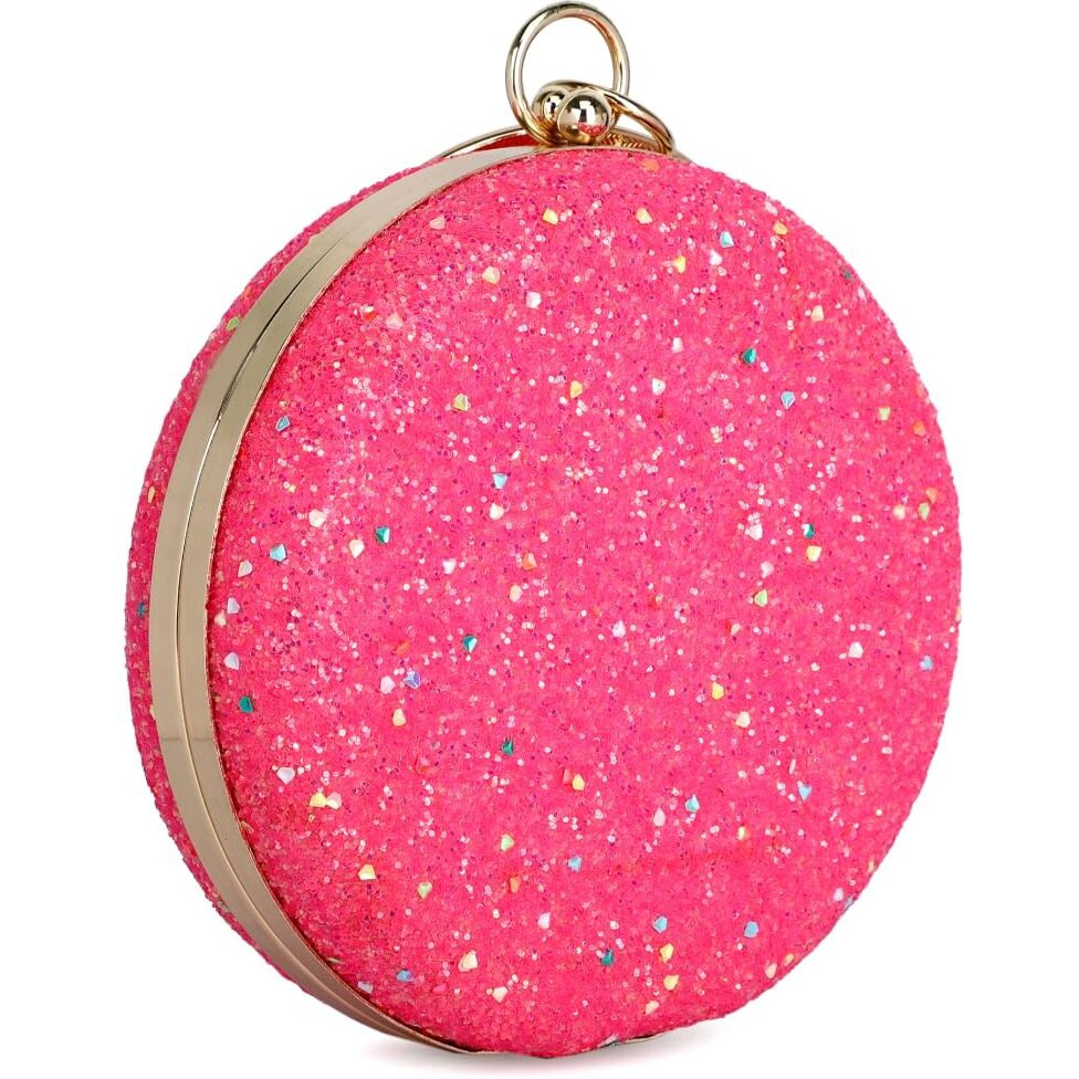 TOOBA Women Handicraft Beautiful Round Box Clutch Bag Purse for Bridal, Casual, Wedding Bag for Women & Girls (Glittering Light Magenta)