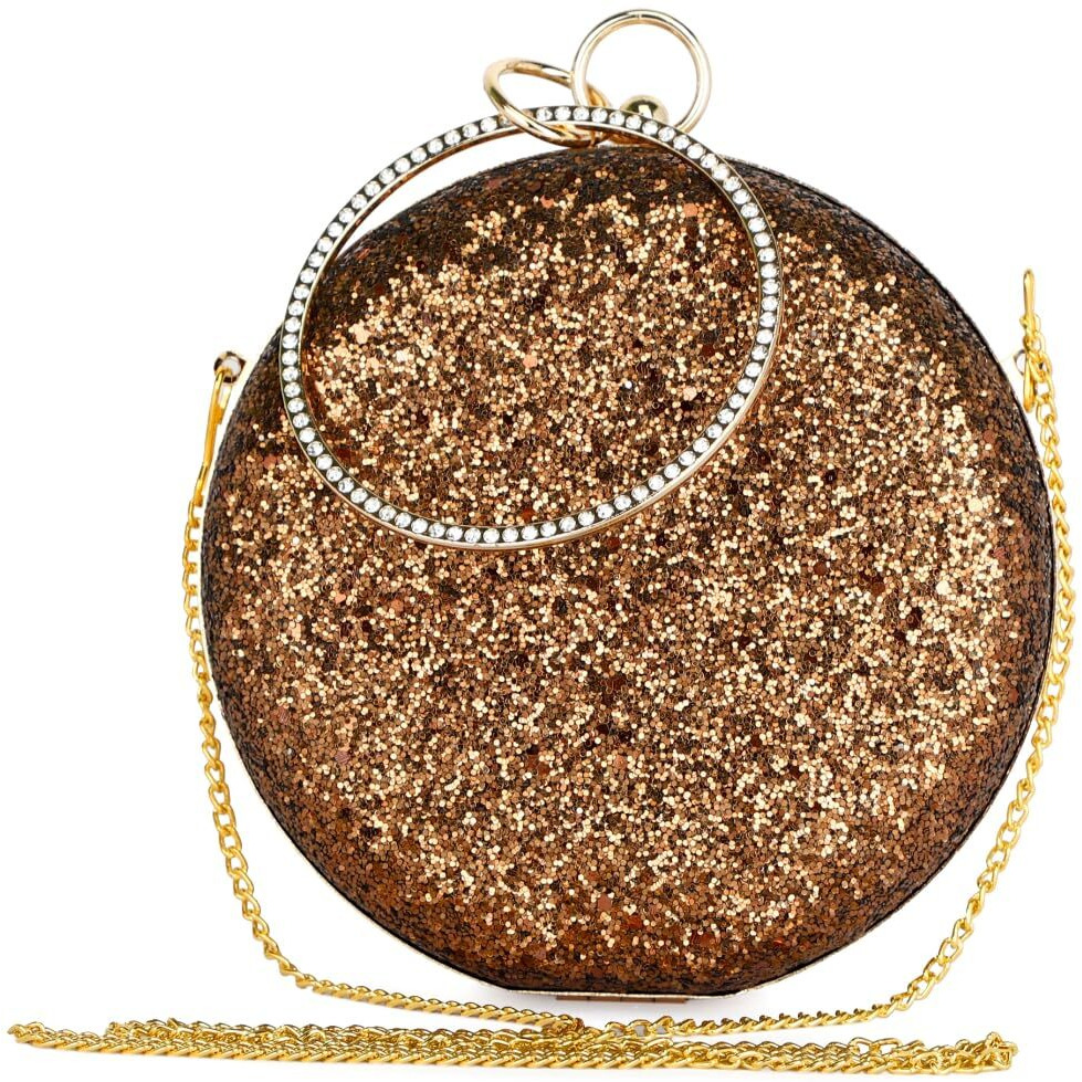 TOOBA Women Handicraft Beautiful Round Box Clutch Bag Purse for Bridal, Casual, Wedding Bag for Women & Girls (Glittering Copper)