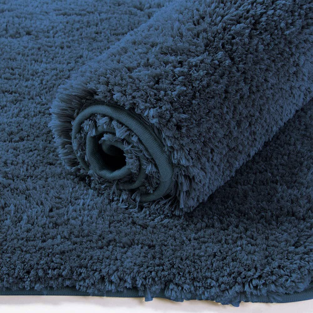 LUXE HOME INTERNATIONAL Microfibre Rectangular Bath mat Super Soft Anti Skid Newman Mats For Bathroom (45X75 Cm,Navy Blue)