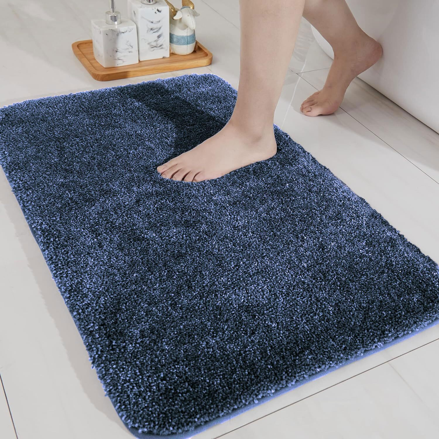 LUXE HOME INTERNATIONAL Microfibre Rectangular Bath mat Super Soft Anti Skid Newman Mats For Bathroom (40X60 Cm,Navy Blue)