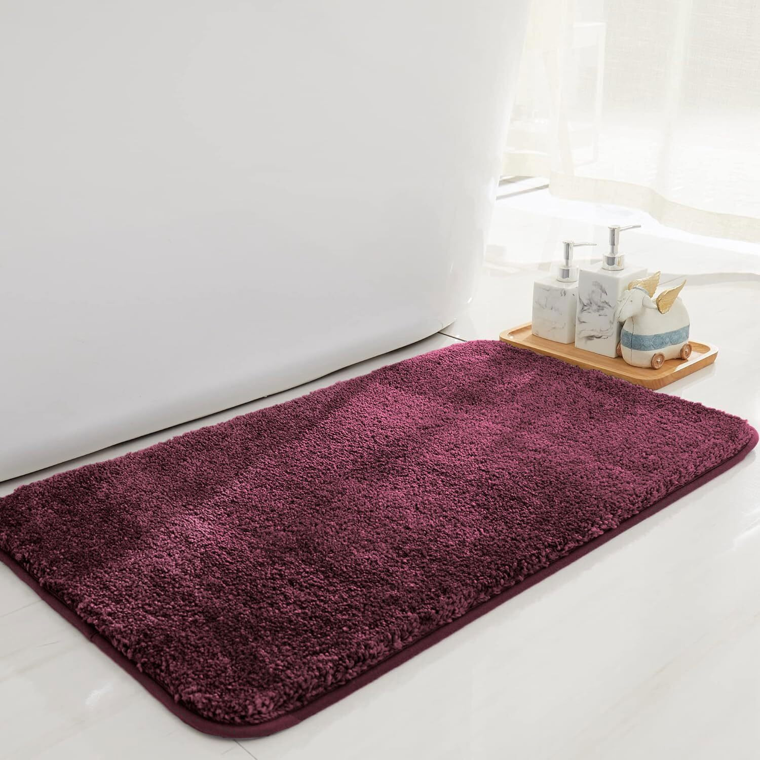LUXE HOME INTERNATIONAL Bathmat Super Soft Anti Skid(45X75 Cm)Water Absorbent Floor Mats With 2500 Gsm Microfiber Newman Bathroom Rectangular Mat For Kitchen And Bedroom Door(Wine)Pack Of 1