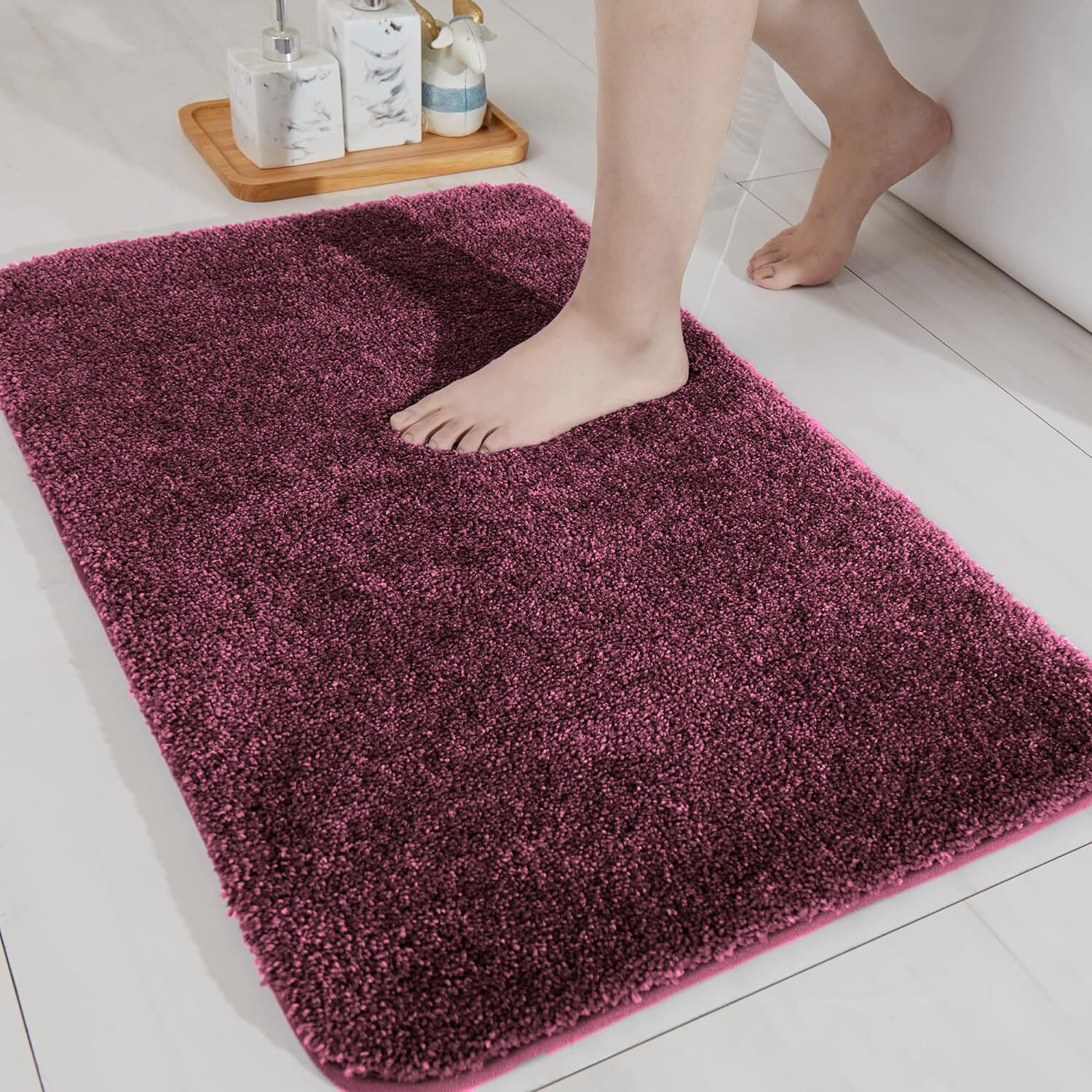 LUXE HOME INTERNATIONAL Microfibre Rectangular Bath mat Super Soft Anti Skid Newman Mat for Bathroom (40X60 Cm, Wine)