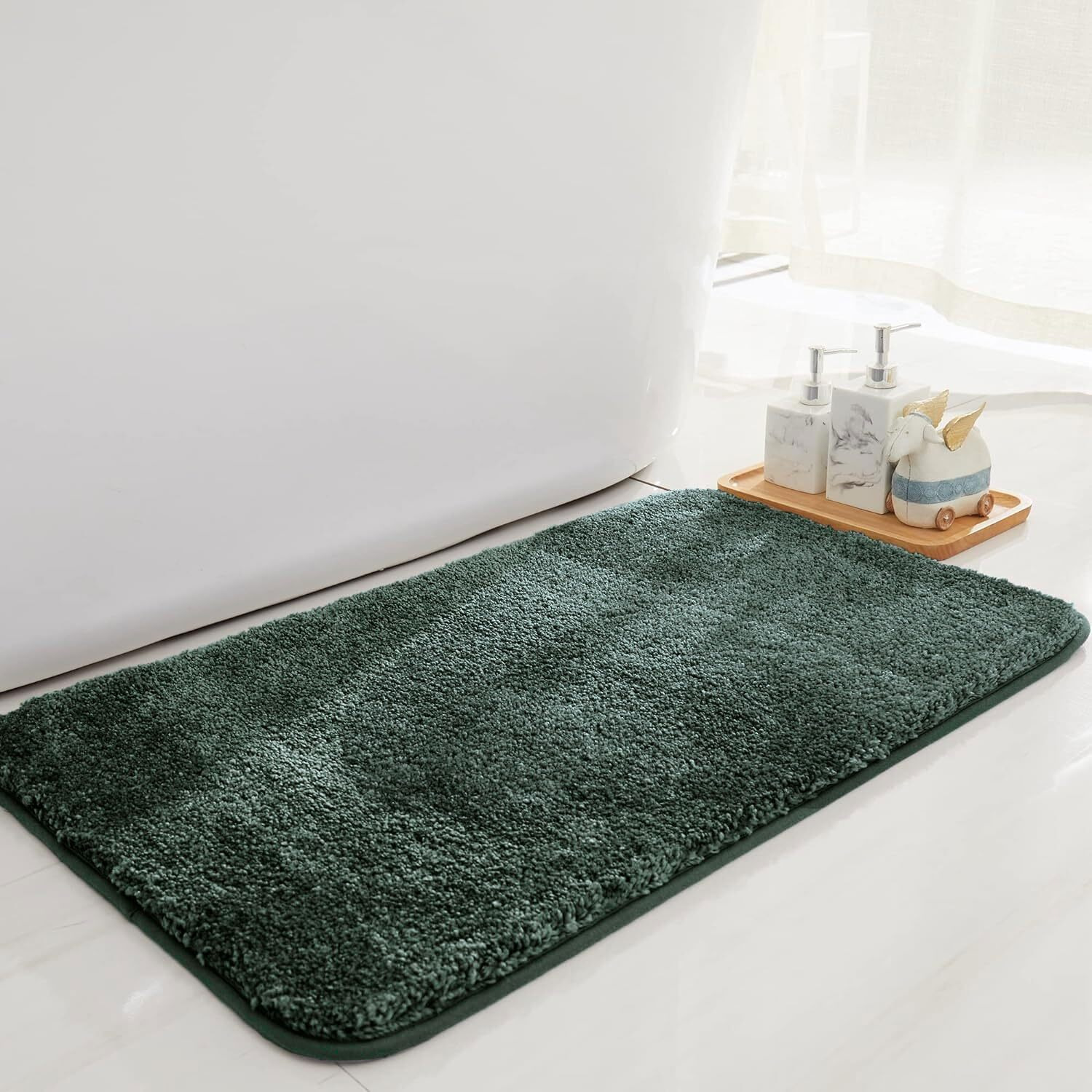 LUXE HOME INTERNATIONAL Microfibre Rectangular Bath mat Super Soft Anti Skid Newman Mats For Bathroom (45X75 Cm,Hunter Green)
