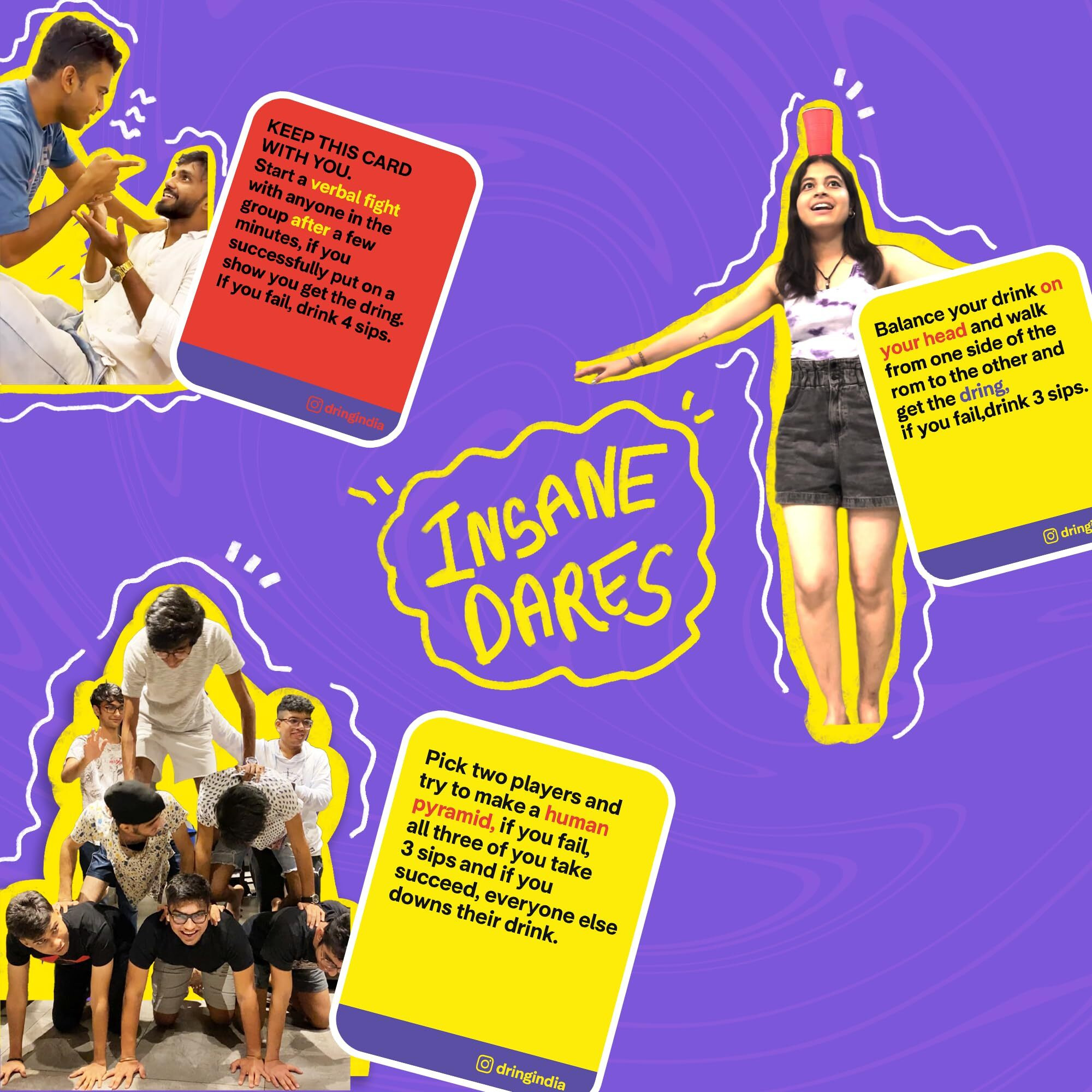 Dring The Ultimate Indian Drinking Game - India s 1 House Party Game for Friends Adult | Truth Or Dare Cards | Perfect for Birthday, Bachelor & Gifts for Friends (Multicolour, 55 Cards)