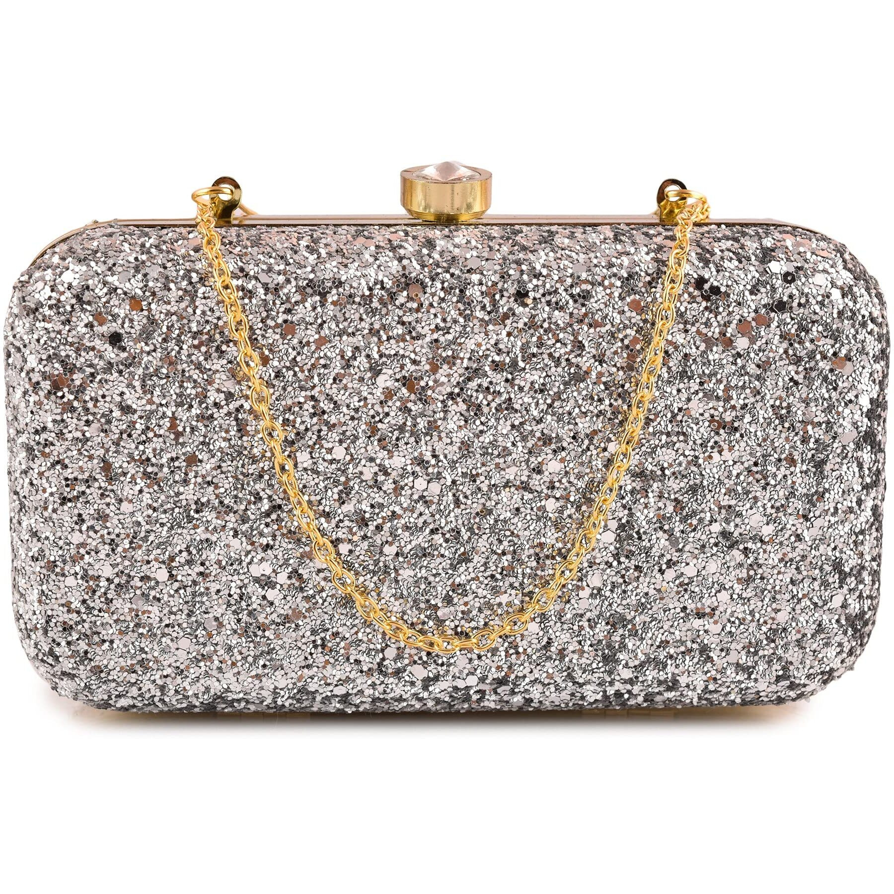 AILTINO Women Box Clutch Stylish and Latest (Metallic Silver)