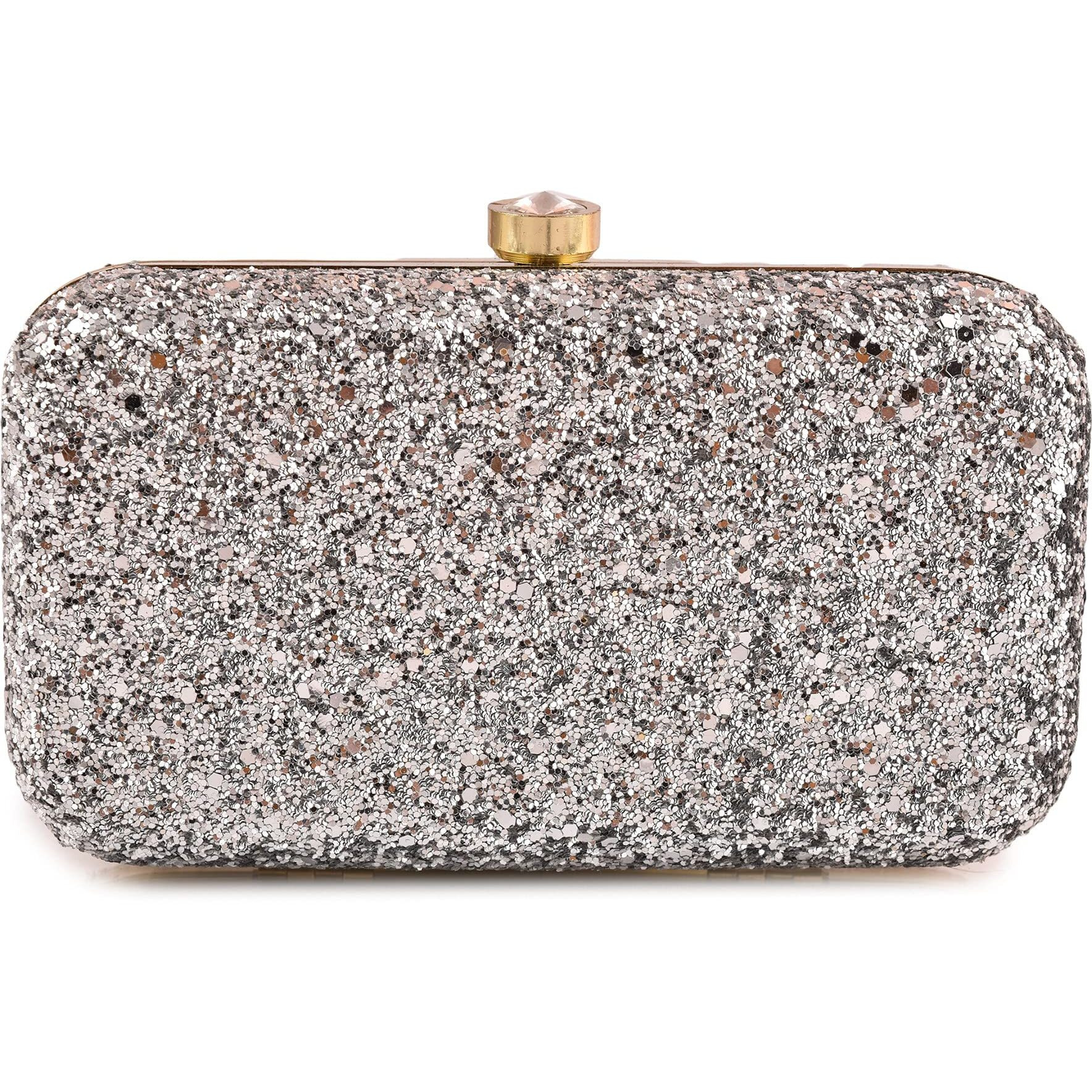 AILTINO Women Box Clutch Stylish and Latest (Metallic Silver)