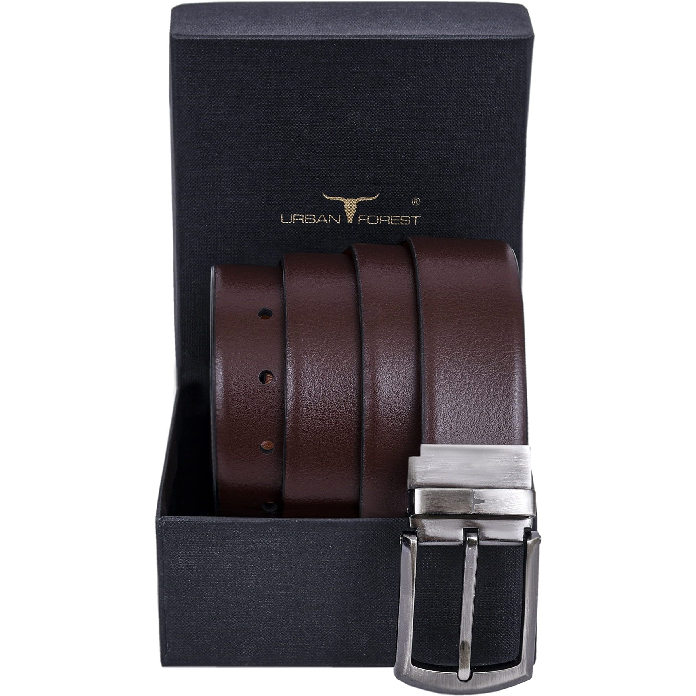 URBAN FOREST Andrew Brown/Tan Formal Reversible Leather Belt for Men
