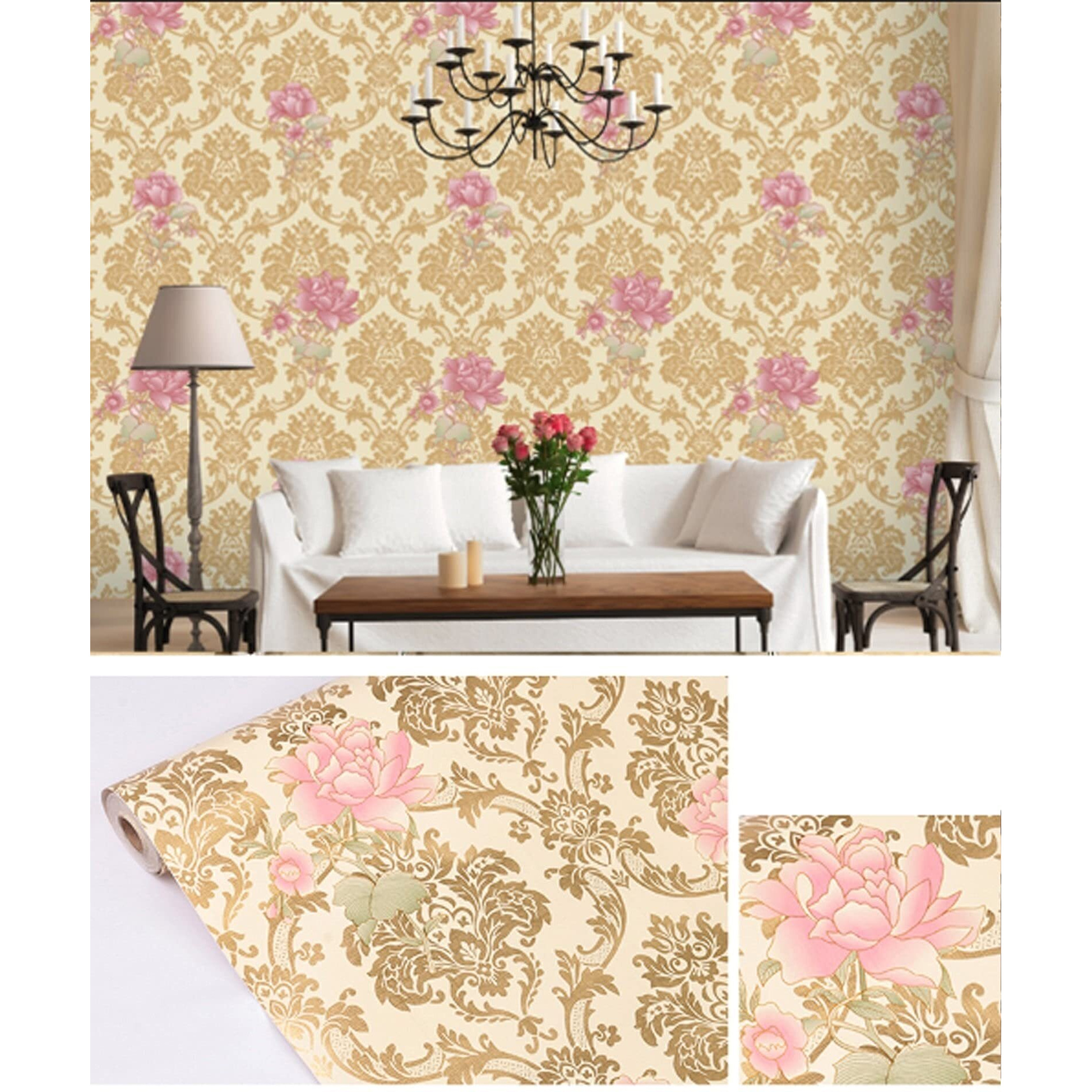 HOMEMATES Self-Adhesive Wallpaper Waterproof Old Furniture Vinyl Stickers Wooden Door Wardrobe Desktop PVC Wall Papers 45 X 304 CM- (Lotus Flower)