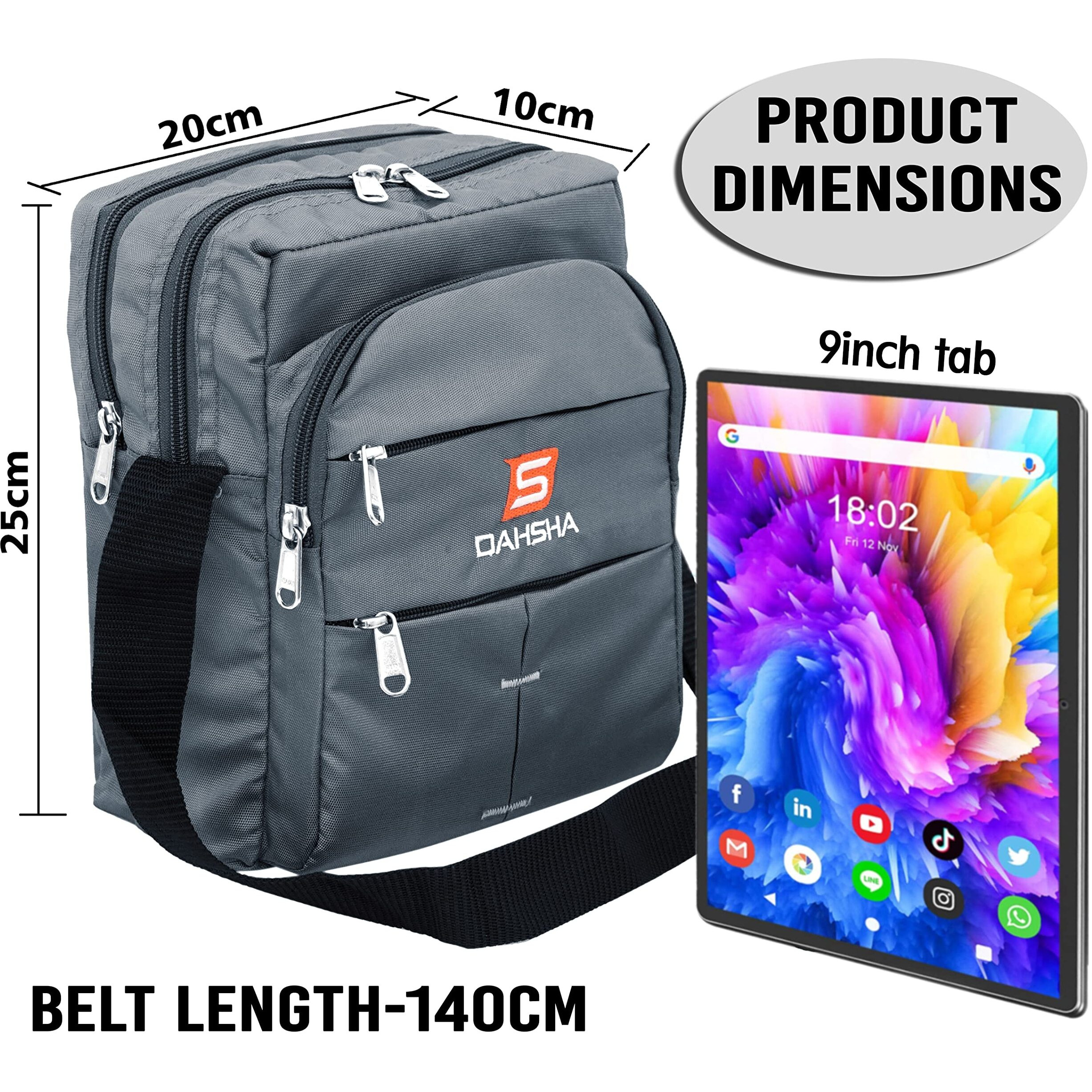 DAHSHA Nylon Stylish Small Multi-Pocket Sling Cross Body Travel Office Business Messenger One Side Bag for Men & Women (Grey, 25 x 10 x 20 CM)