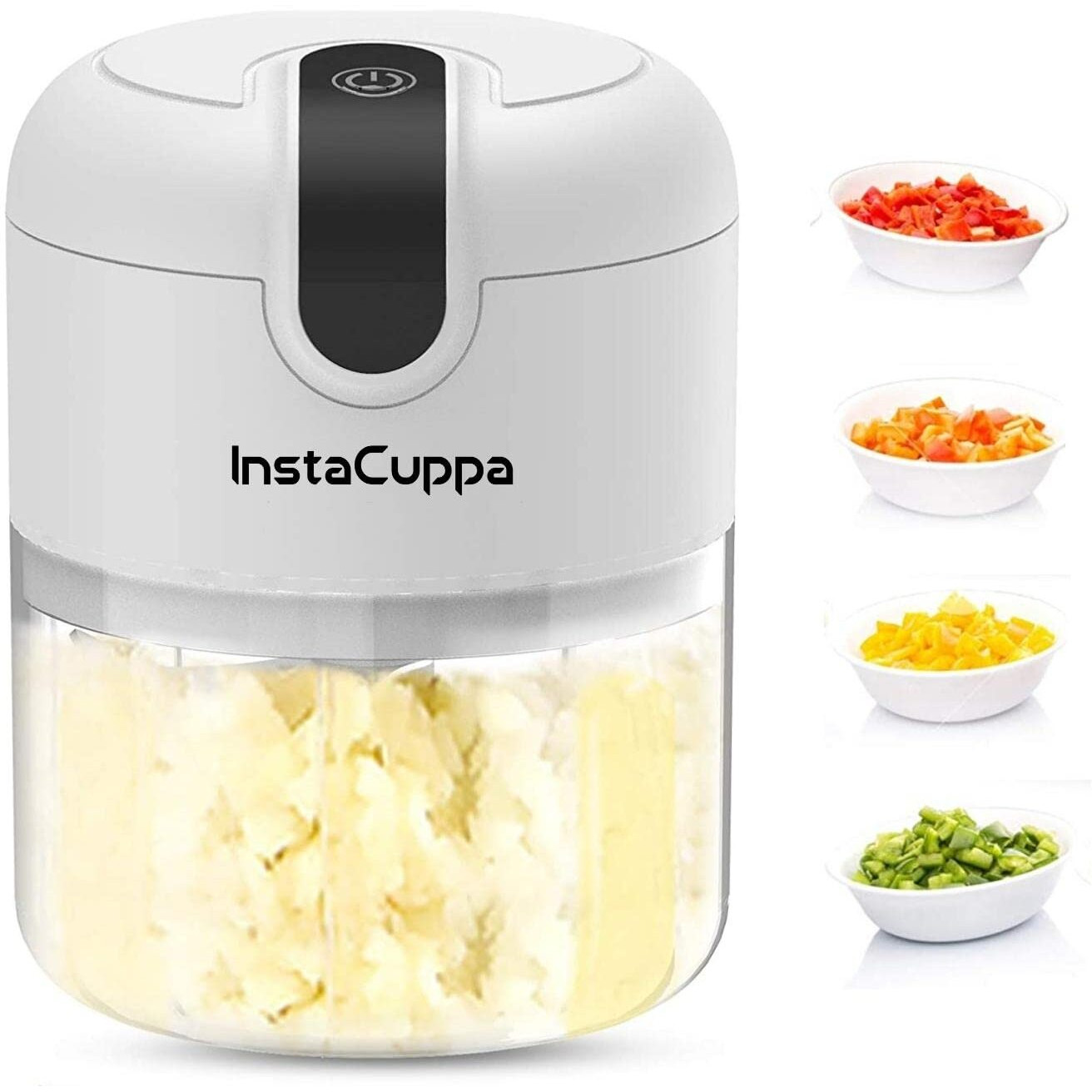 InstaCuppa Mini Electric Chopper for Kitchen, 50% Longer Use 1800 mAh Battery Onion Cutter, USB-C Garlic Mincer for 50% Faster Charging, 45 W Fast Vegetables Chopping for Busy Moms, 250 ML