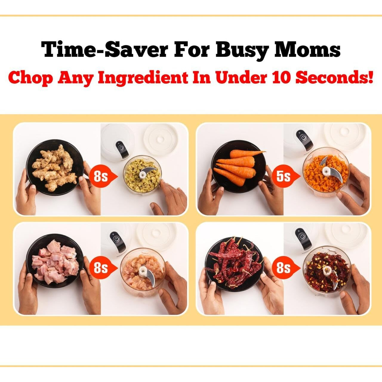 InstaCuppa Mini Electric Chopper for Kitchen, 50% Longer Use 1800 mAh Battery Onion Cutter, USB-C Garlic Mincer for 50% Faster Charging, 45 W Fast Vegetables Chopping for Busy Moms, 250 ML