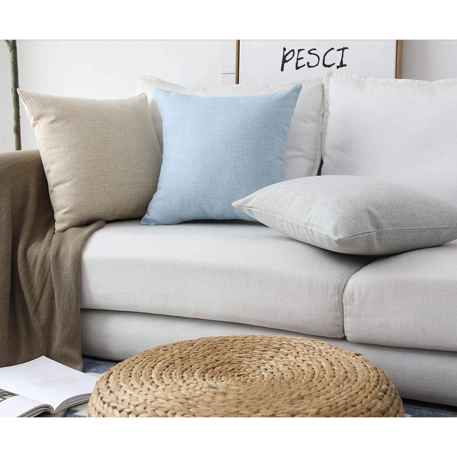 Khooti Jute Cushion Cover, 16 x 20 Inches / 40 x 50 cm (Light Linen)(Pack of 2)