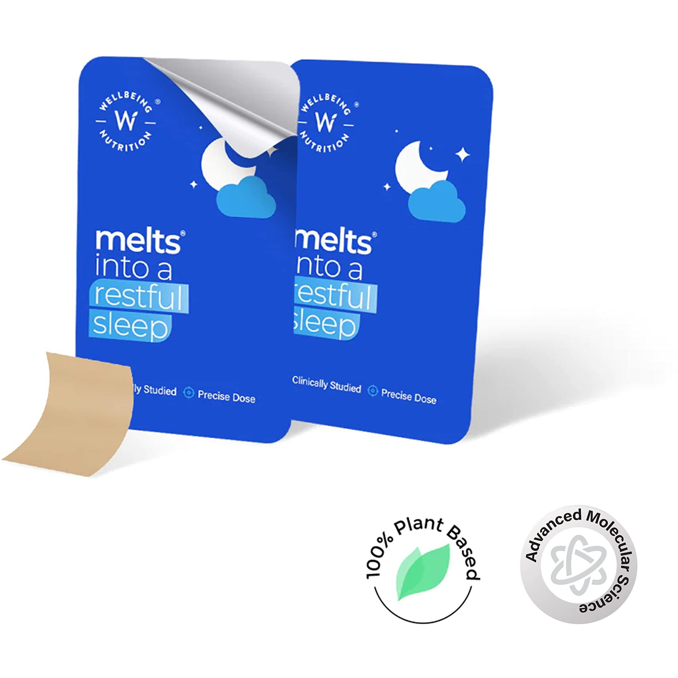 Wellbeing Nutrition Melts Restful Sleep Strips | Plant-Based Melatonin 10mg for Better Sleep & Stress Relief with Chamomile, Tagara, L-Theanine | Helps You Fall Asleep Fast | 60 Oral Thin Strips