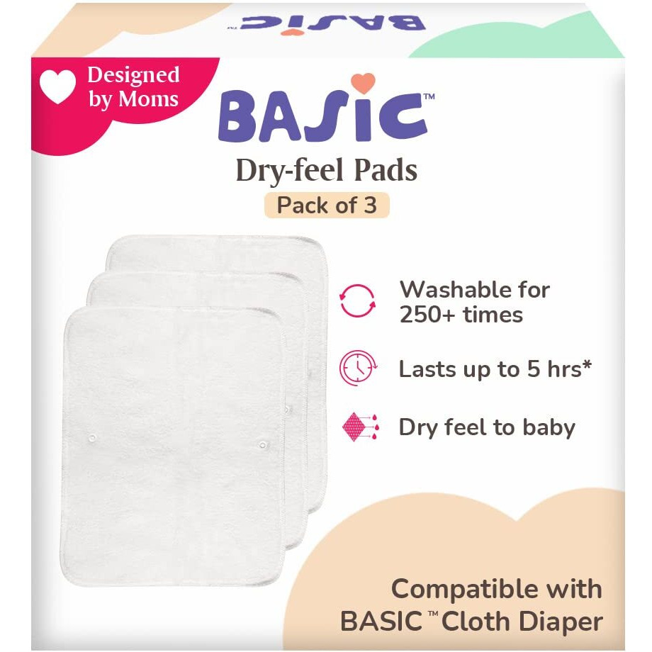 superbottoms BASIC Quick Dry Pads Insert | Diaper liner for Adjustable Cloth Diaper,Washable & Reusable (Compatible with BASIC diapers) |Freesize Cloth Diaper-Unisex Baby,Pack of 3, 1 count