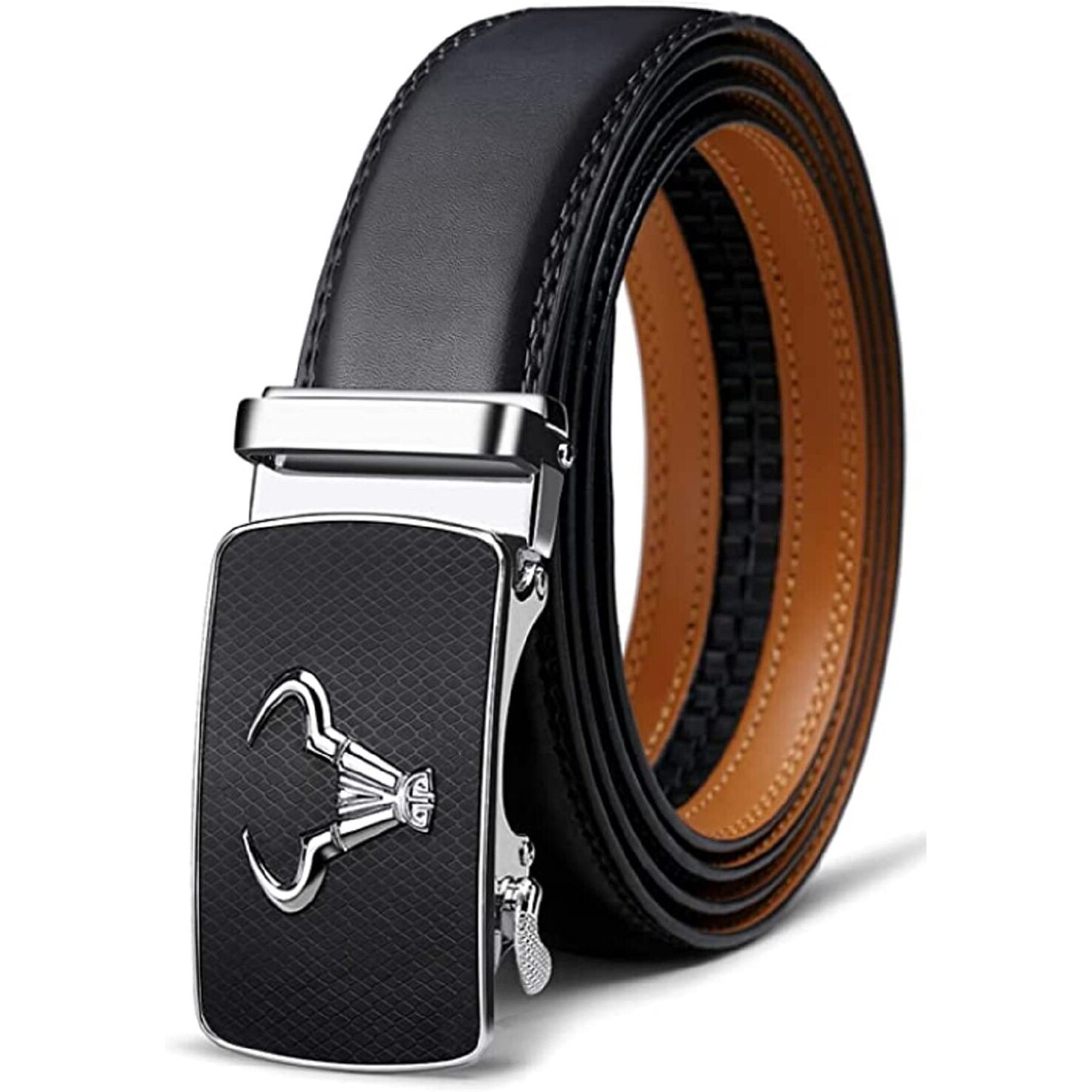 Contacts Genuine Leather Belt for Men with Autolock Buckle - Micro Adjustable Belt Fit Everywhere | Formal & Casual | Elegant Gift Box (Black)