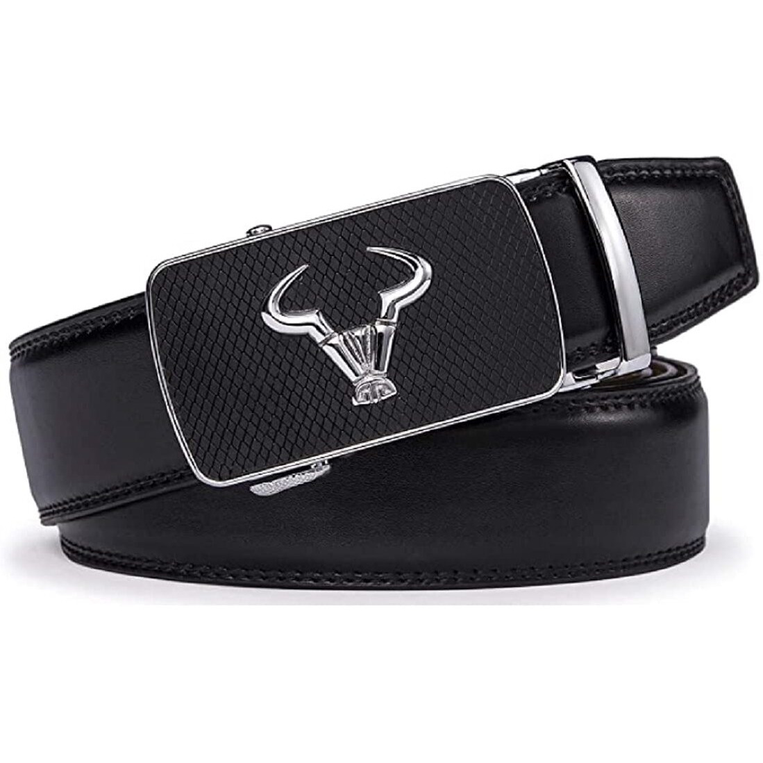 Contacts Genuine Leather Belt for Men with Autolock Buckle - Micro Adjustable Belt Fit Everywhere | Formal & Casual | Elegant Gift Box (Black)