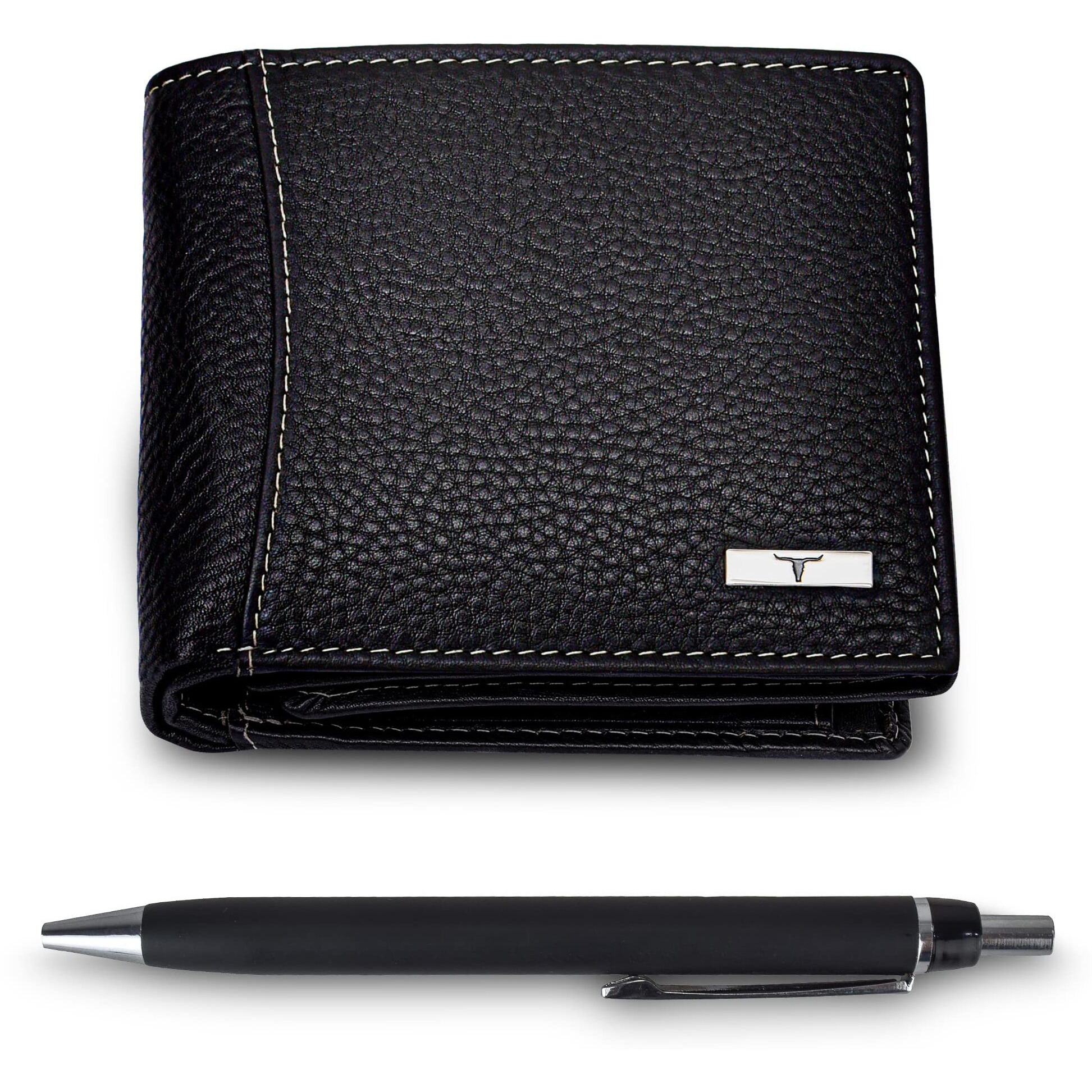 URBAN FOREST Oliver Black Leather Wallet & Pen Combo for Men