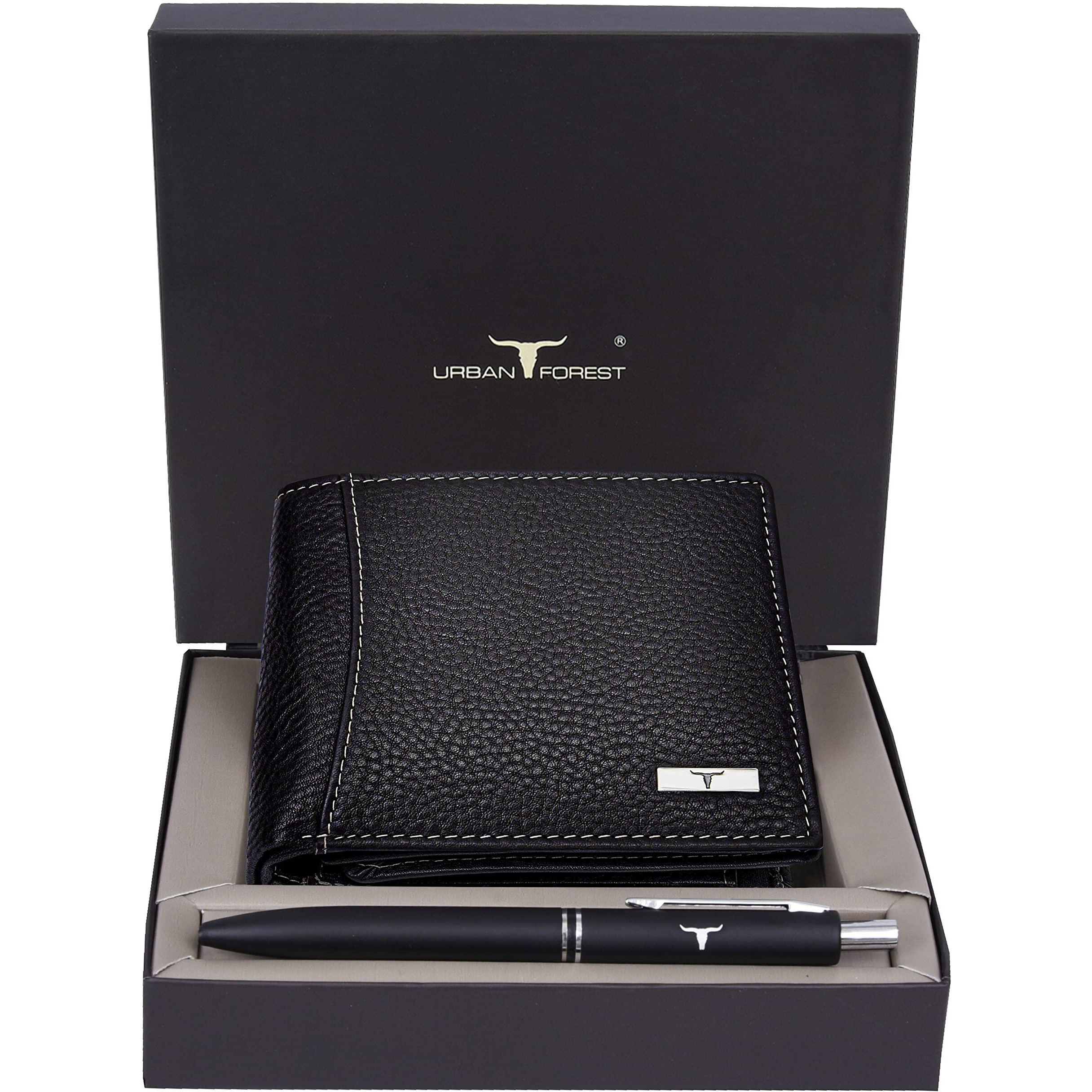 URBAN FOREST Oliver Black Leather Wallet & Pen Combo for Men