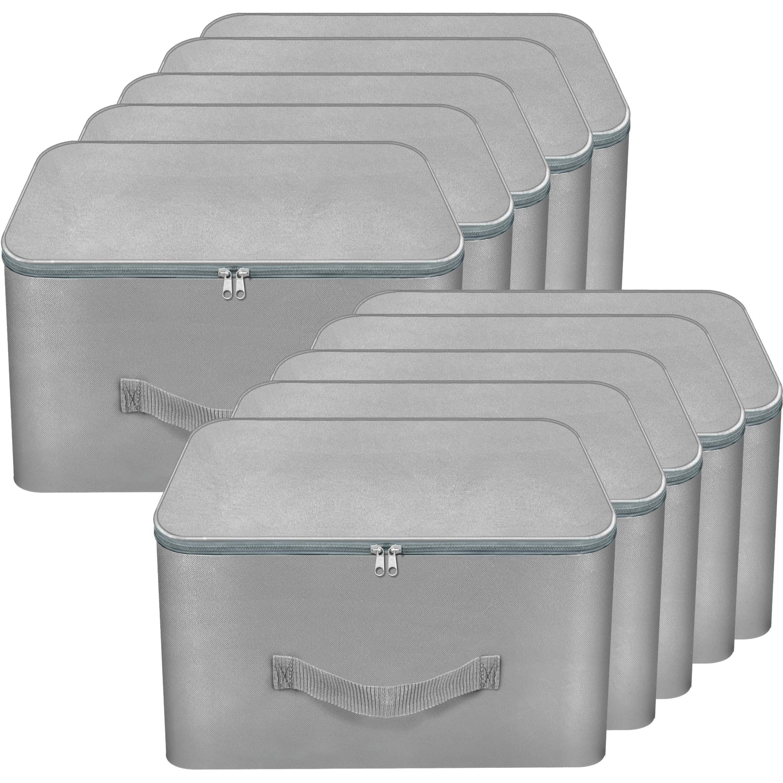 Storite 10 Pack Nylon Wardrobe Bag Underbed Moisture Proof Cloth Storage Organizer, Storage box for Clothes Saree Bags with Zippered Closure & Handle (Grey, 37x35x23 cm) Square