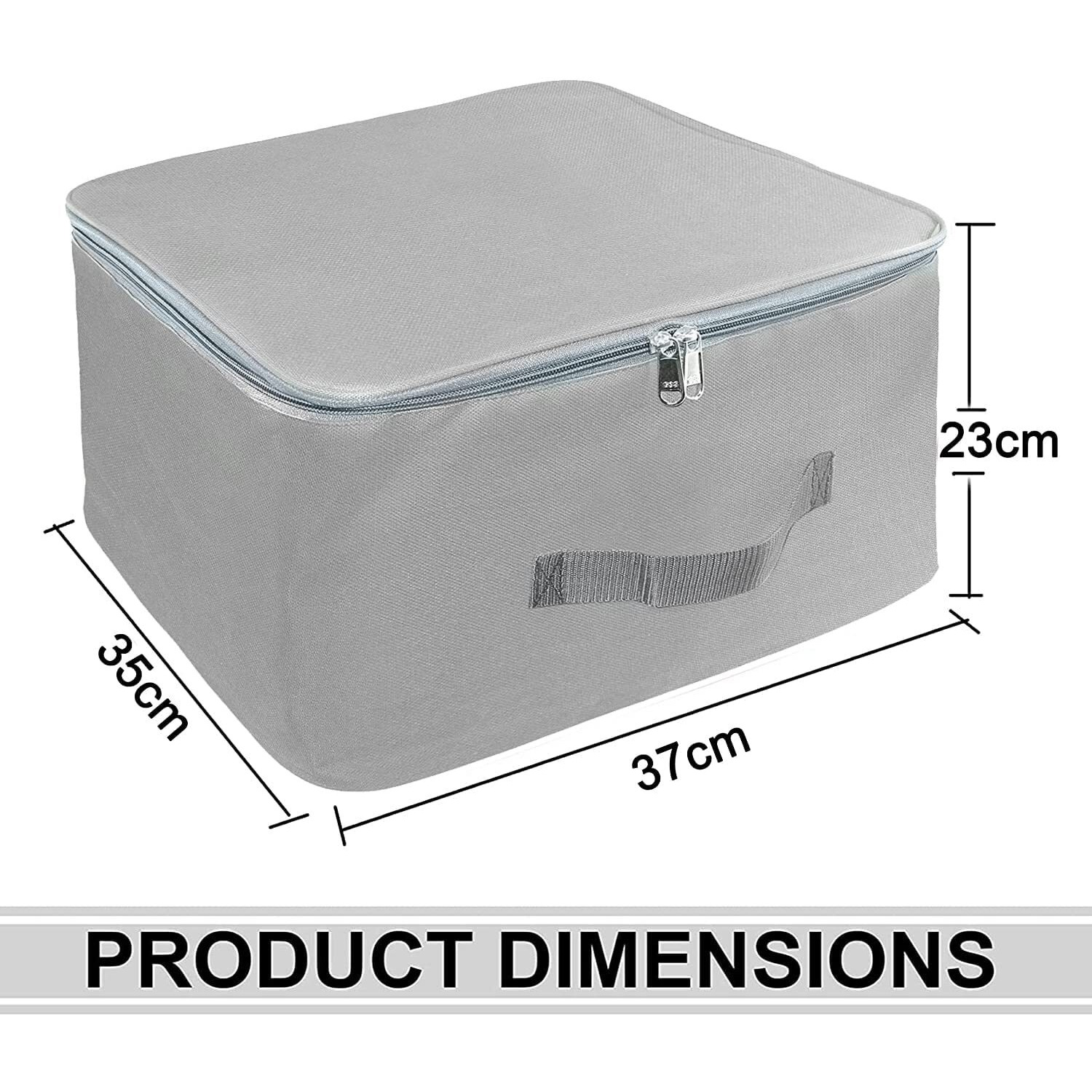 Storite 10 Pack Nylon Wardrobe Bag Underbed Moisture Proof Cloth Storage Organizer, Storage box for Clothes Saree Bags with Zippered Closure & Handle (Grey, 37x35x23 cm) Square