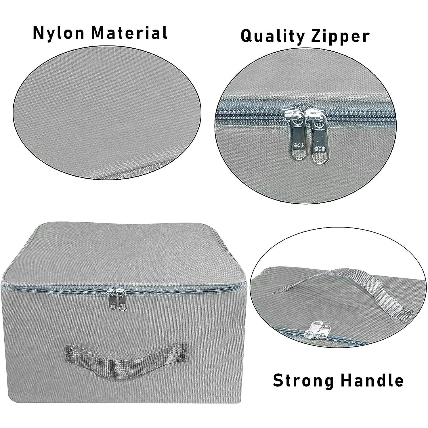 Storite 10 Pack Nylon Wardrobe Bag Underbed Moisture Proof Cloth Storage Organizer, Storage box for Clothes Saree Bags with Zippered Closure & Handle (Grey, 37x35x23 cm) Square
