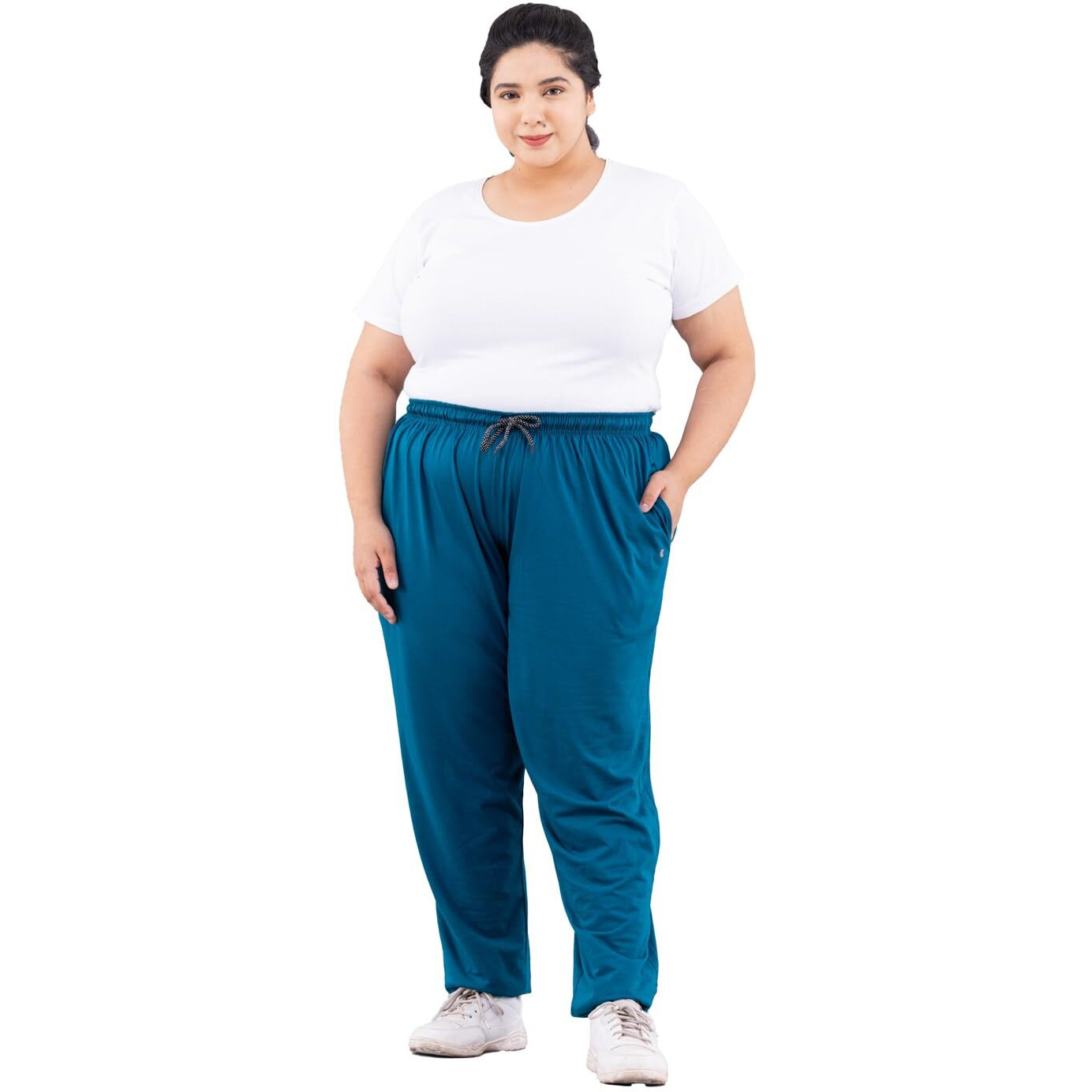 CUPID Women Plus Size Cotton Plain Track Pant, Lower, Sports Trouser, Joggers, Lounge n Daily Gym Wear for Ladies_3X-Large_Teal Blue