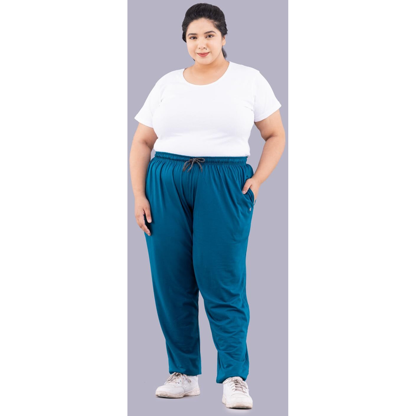 CUPID Women Plus Size Cotton Plain Track Pant, Lower, Sports Trouser, Joggers, Lounge n Daily Gym Wear for Ladies_3X-Large_Teal Blue