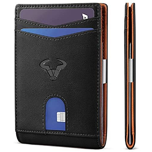 Contacts Men s Genuine Leather Wallet | RFID Blocking Card Holder Wallet for Men | 10 Card Slots, 1 ID Window| Stainless Steel Money Clip| Zip Coin Pocket