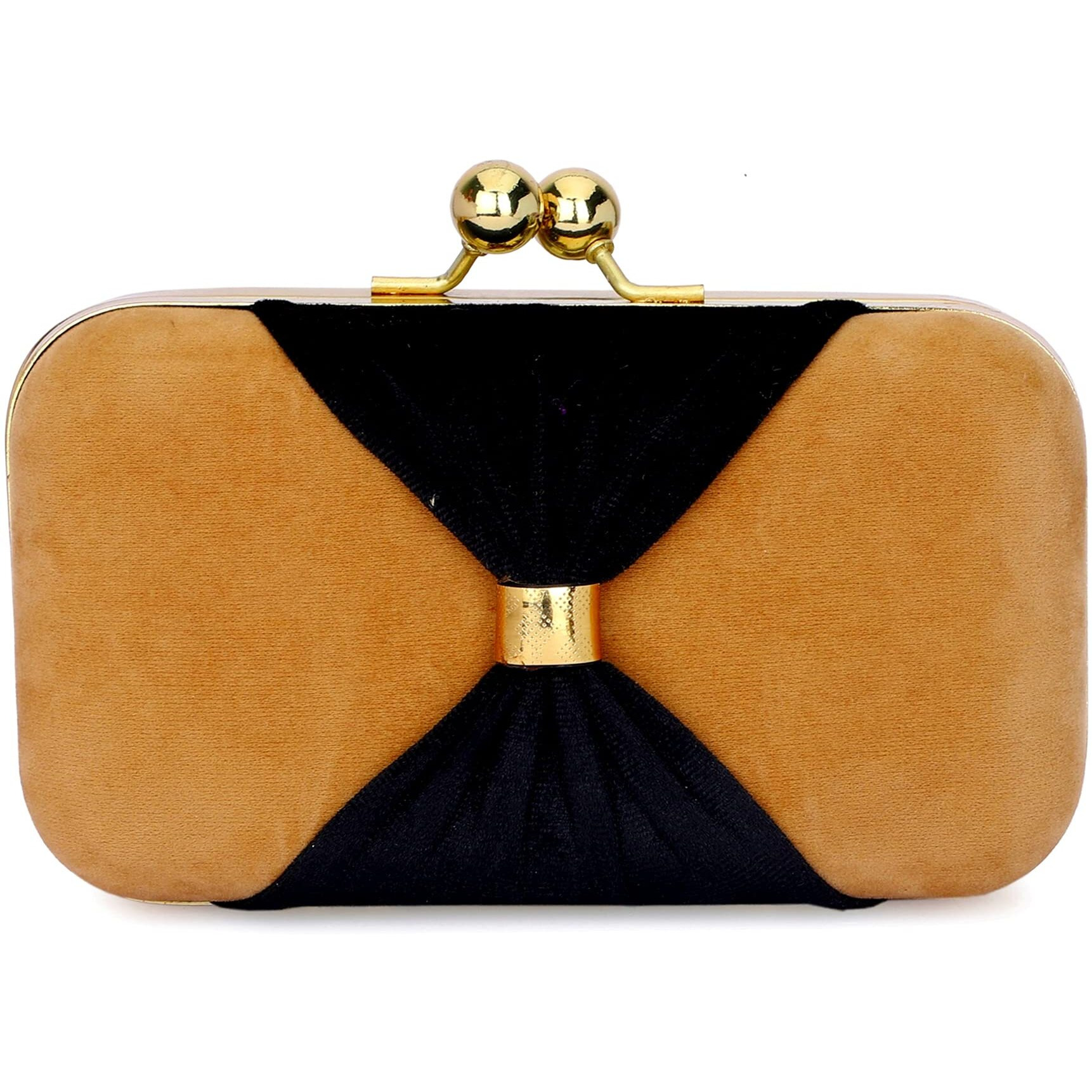 TOOBA Women Handicraft Beautiful Bling Box Clutch Bag Purse for Bridal, Casual, Wedding Bag for Women & Girls (Gold Bow)