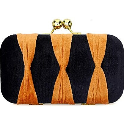 TOOBA Women Handicraft Beautiful Bling Box Clutch Bag Purse for Bridal, Casual, Wedding Bag for Women & Girls (Black N Gold)