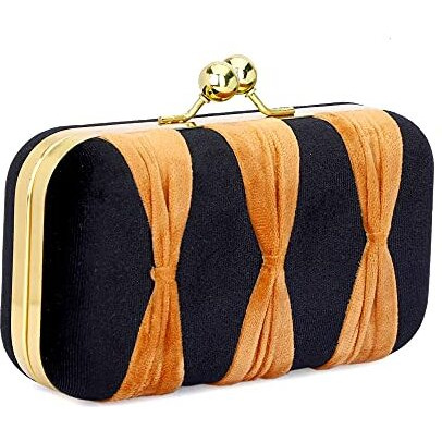 TOOBA Women Handicraft Beautiful Bling Box Clutch Bag Purse for Bridal, Casual, Wedding Bag for Women & Girls (Black N Gold)