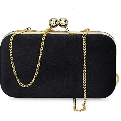 TOOBA Women Handicraft Beautiful Bling Box Clutch Bag Purse for Bridal, Casual, Wedding Bag for Women & Girls (Black N Gold)