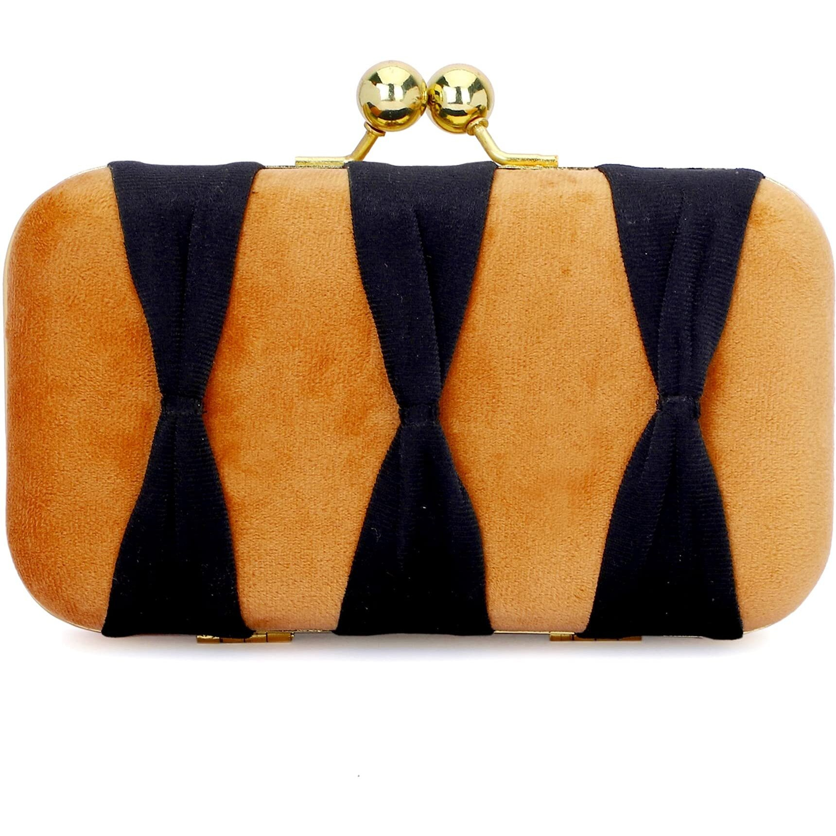 TOOBA Handicraft Beautiful Bling Box Clutch Bag Purse for Bridal, Casual, Wedding Bag for Women & Girls (Gold N Black)