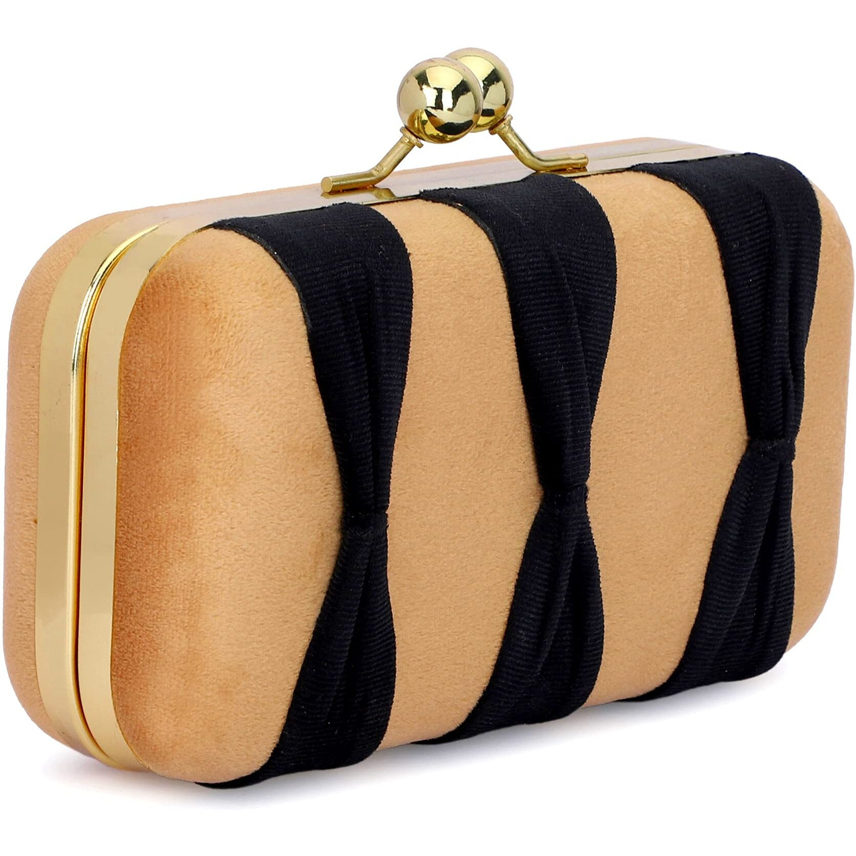 TOOBA Handicraft Beautiful Bling Box Clutch Bag Purse for Bridal, Casual, Wedding Bag for Women & Girls (Gold N Black)
