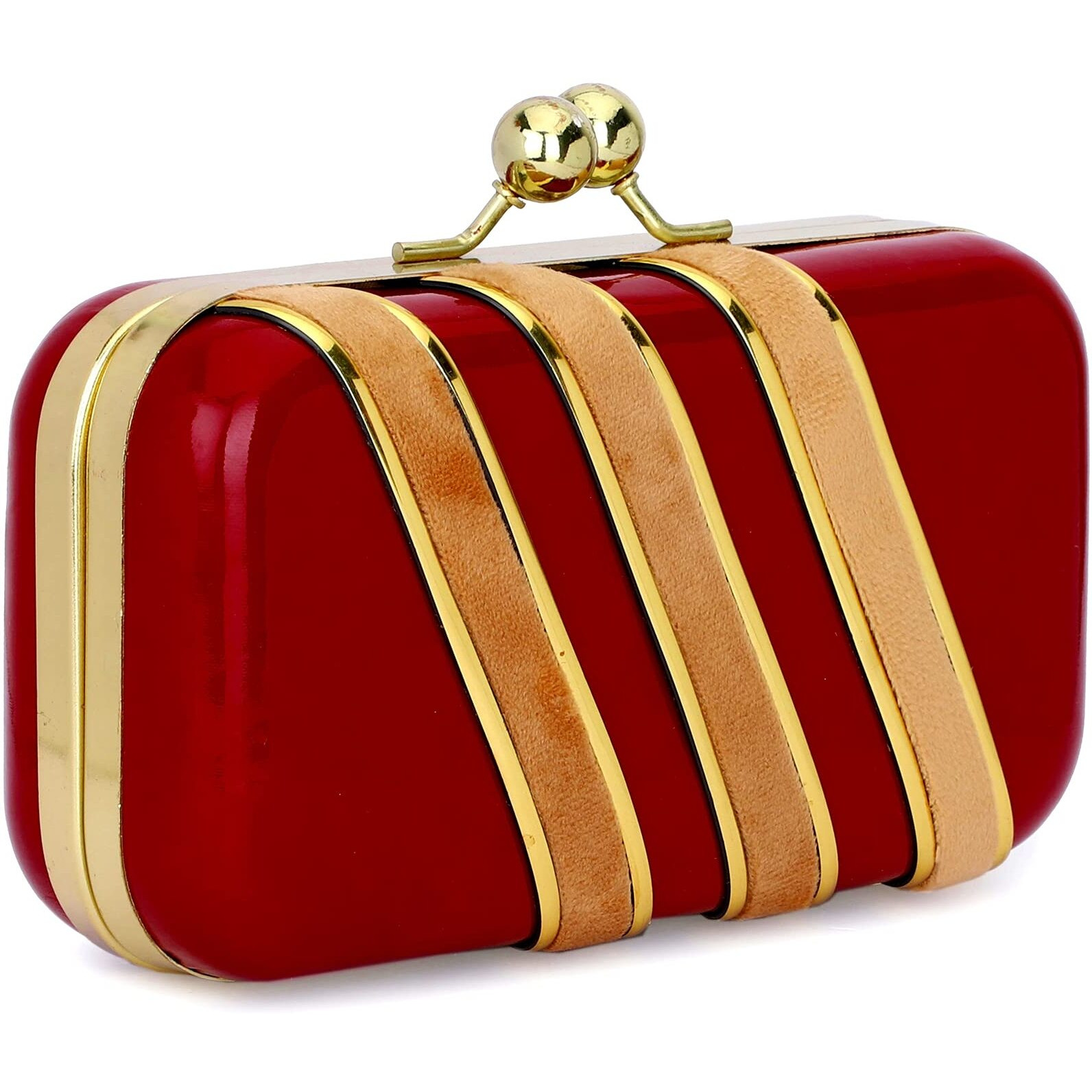 TOOBA Women Handicraft Beautiful Bling Box Clutch Bag Purse for Bridal, Casual, Wedding Bag for Women & Girls (Maroon N Gold)