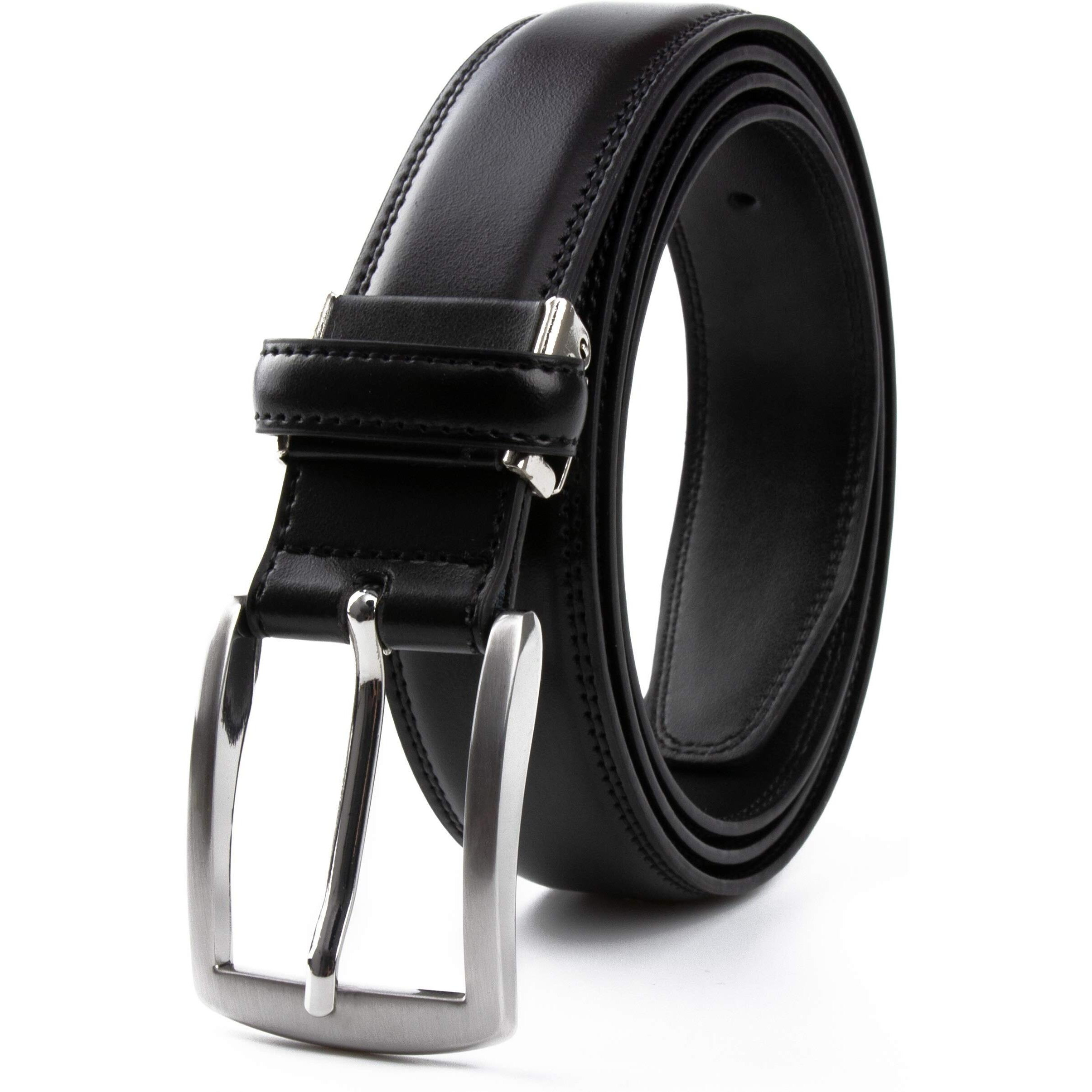 Contacts Men s Genuine Leather Pin Buckle Belt | Leather Belt for Men Classic Designs for Work & Business Casual (Black)