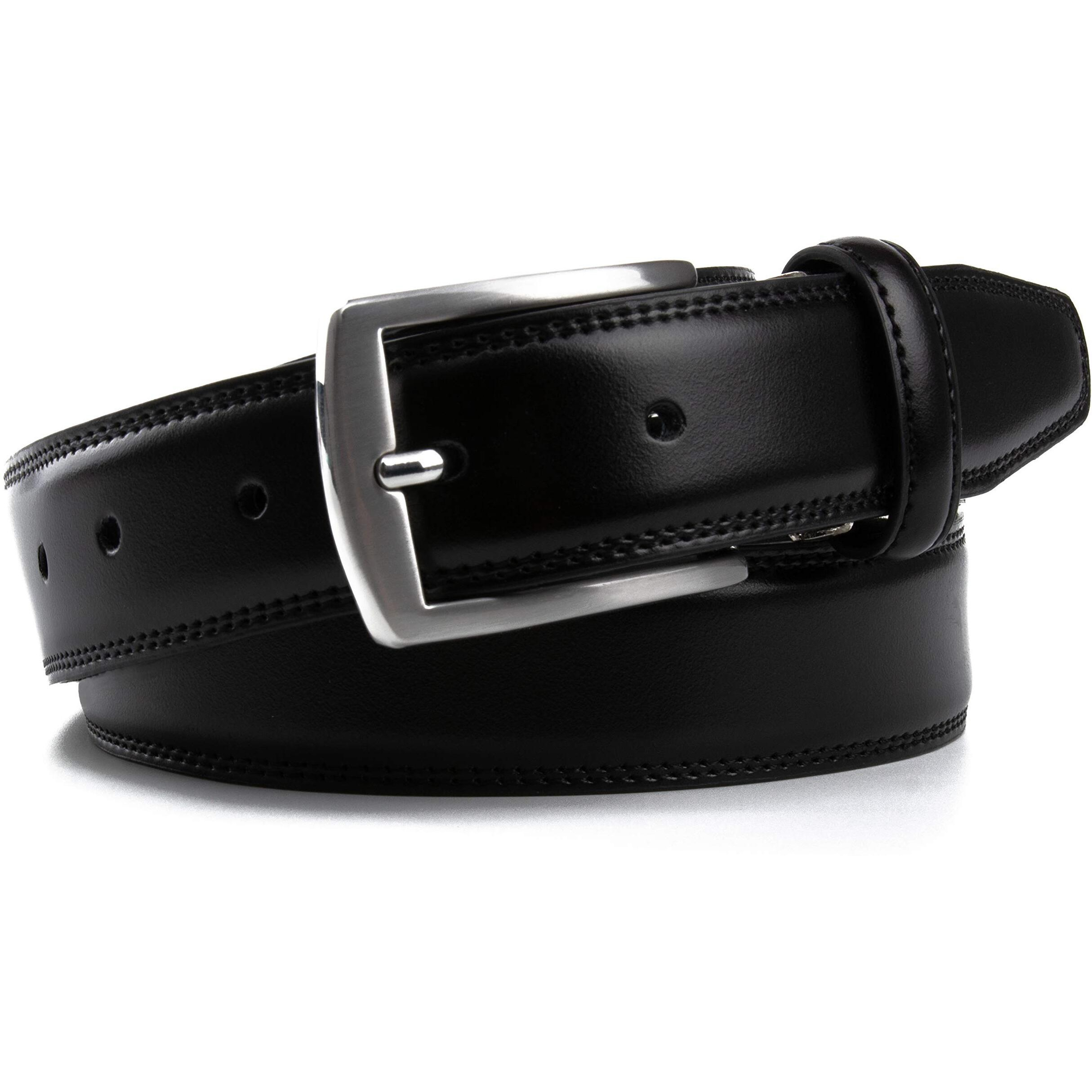 Contacts Men s Genuine Leather Pin Buckle Belt | Leather Belt for Men Classic Designs for Work & Business Casual (Black)