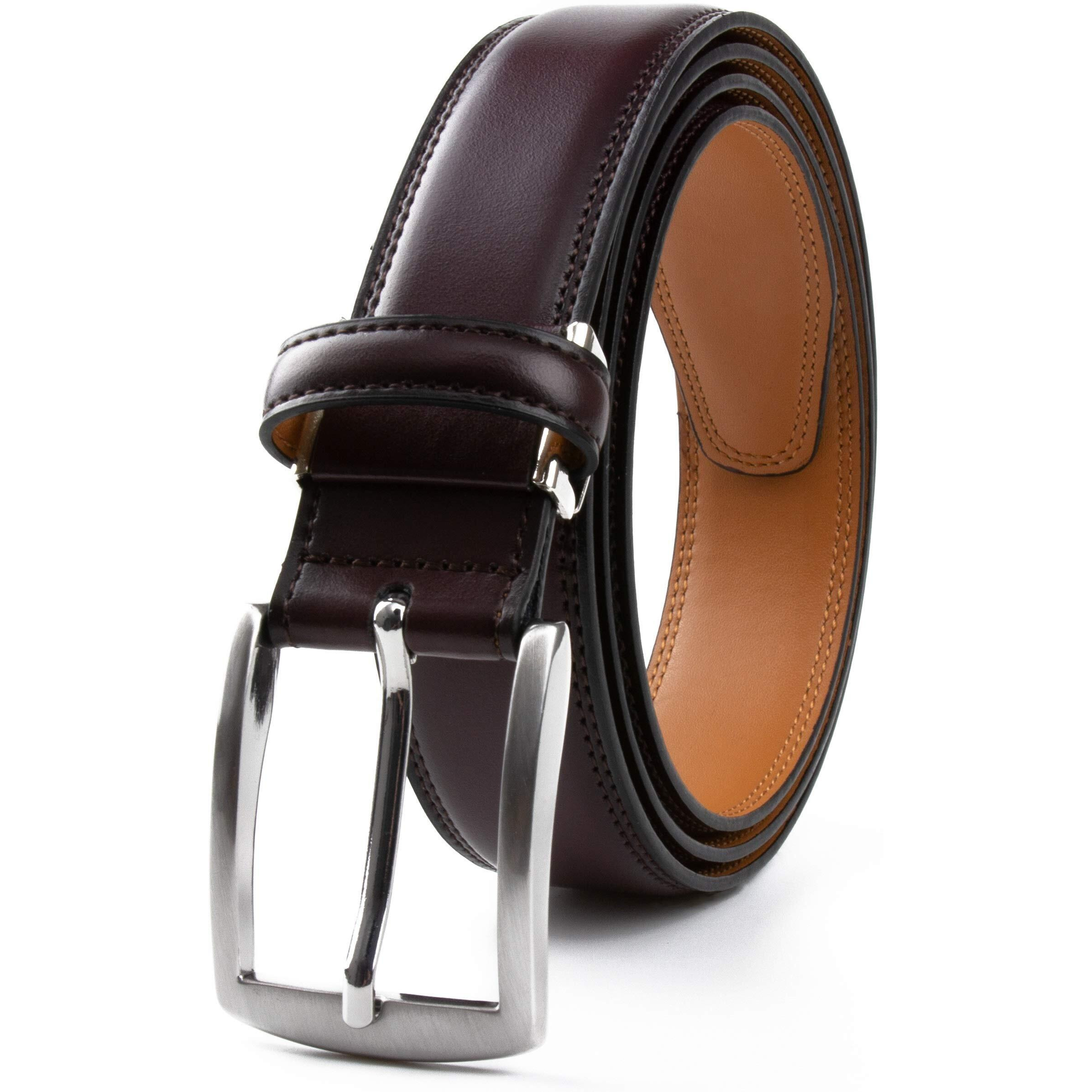 Contacts Men s Genuine Leather Pin Buckle Belt | Leather Belt for Men Classic Designs for Work & Business Casual (Dark Brown)