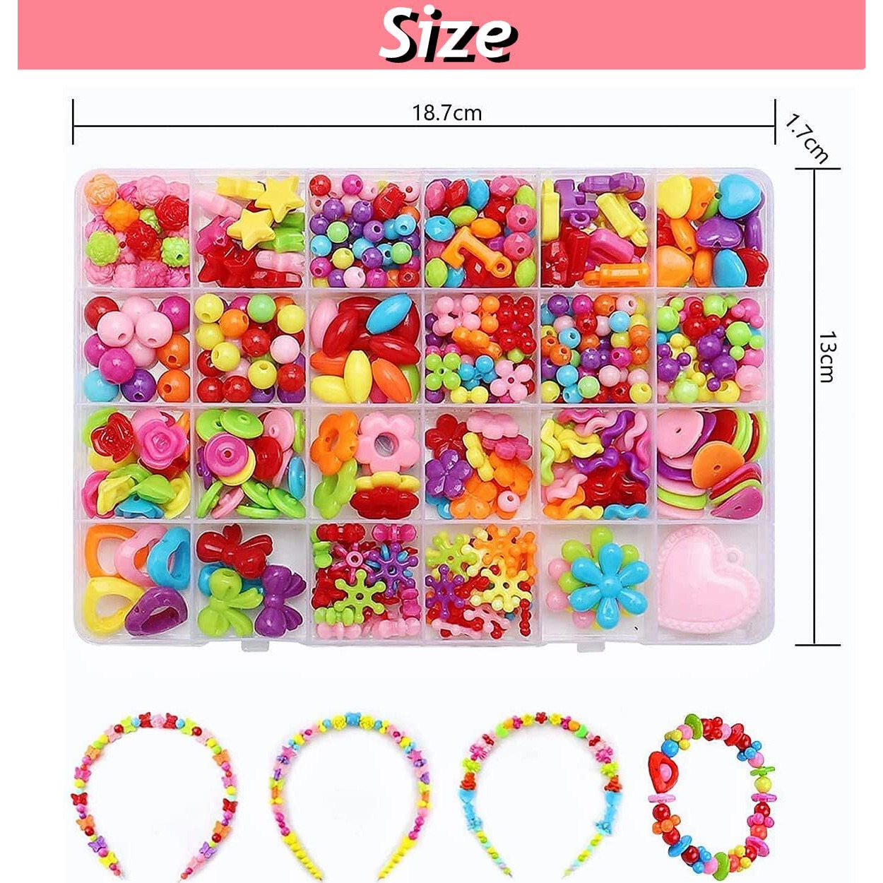 HANNEA Girls Bracelet Making Kit, Fun and Colorful Beads for Jewellery Making Kit, Children s Self-Made Bracelet, Necklace and Hair Band Ring, Birthday Gift for Children Over Six Years Old (Pink)
