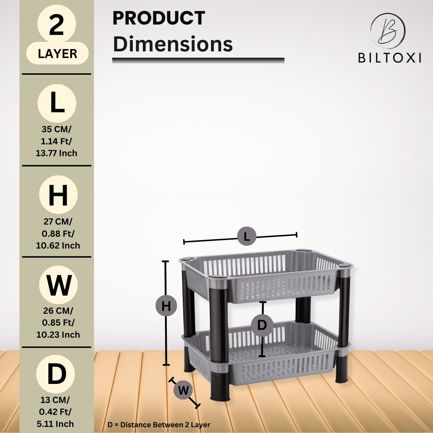 Biltoxi Multipurpose Plastic Storage Rack for Kitchen, Fruit Corner Storage Stand Basket, Countertop Kitchen Organizer Cart, Kitchen Trolley Rack (2 Layer, Silver)Rectangular