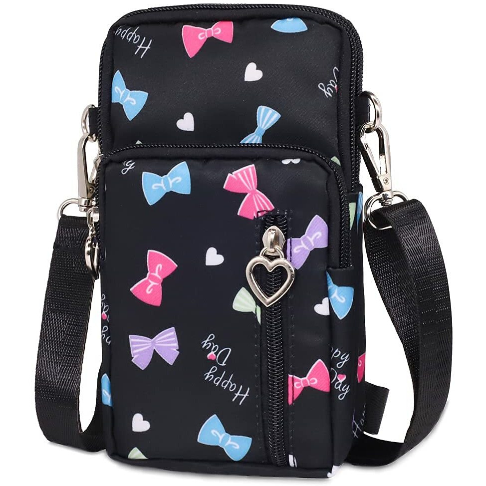PALAY Small Cross Body Bags Multifunctional 3 Layers with Bow Pattern Sling Bag for Women Girls Accommodate Phones Less Than 7.2 inches Cell Phone Purses Travel Sport Pouch Shoulder Bag