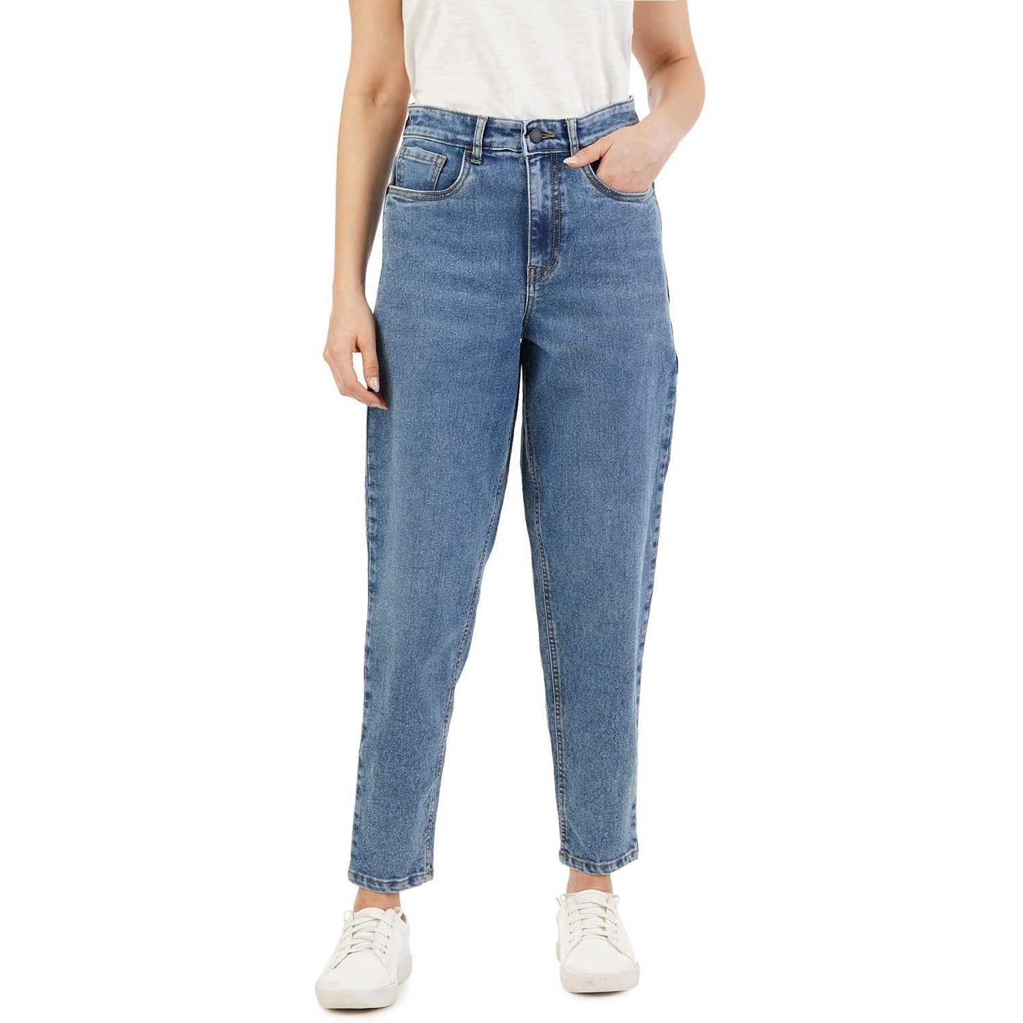 INKD Women's Stretchable Barrel Fit Jeans (Denim Divine, 30)